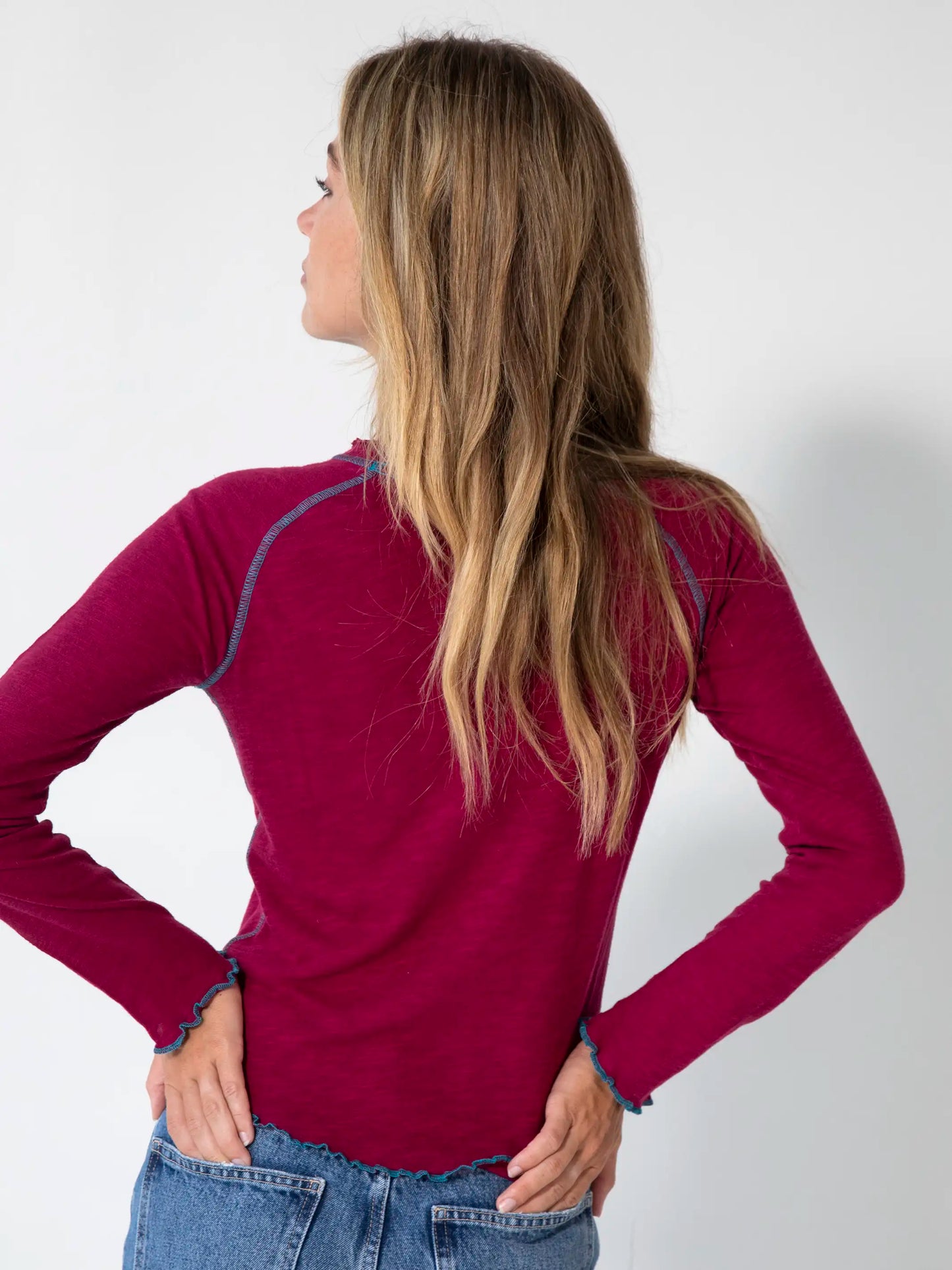 Lily Cotton Long Sleeve Tee Shirt - Cranberry