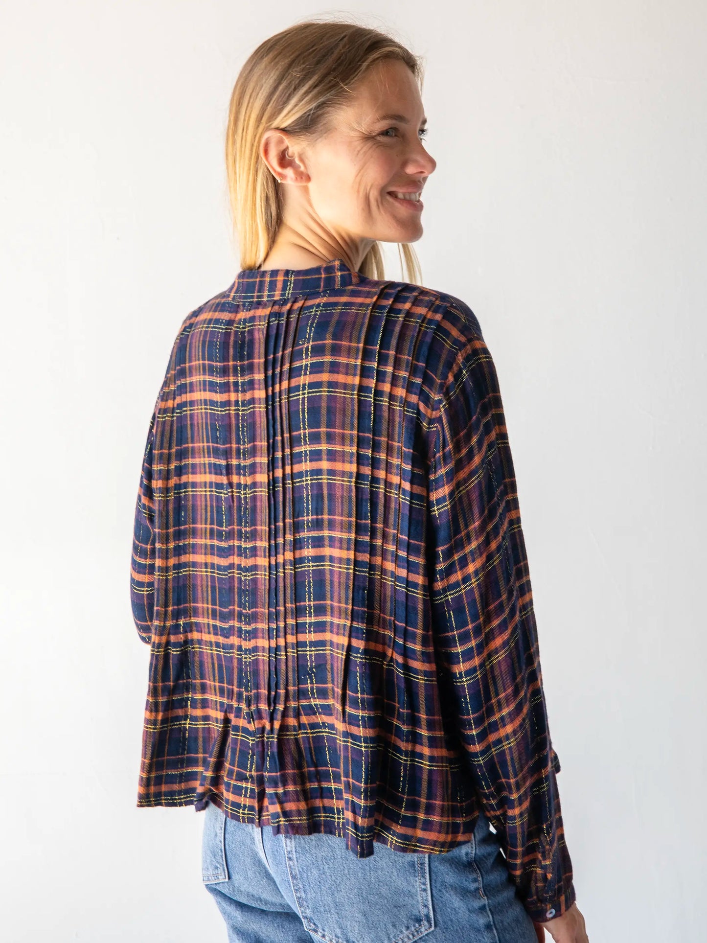 Montana Top - Navy Orange Plaid
