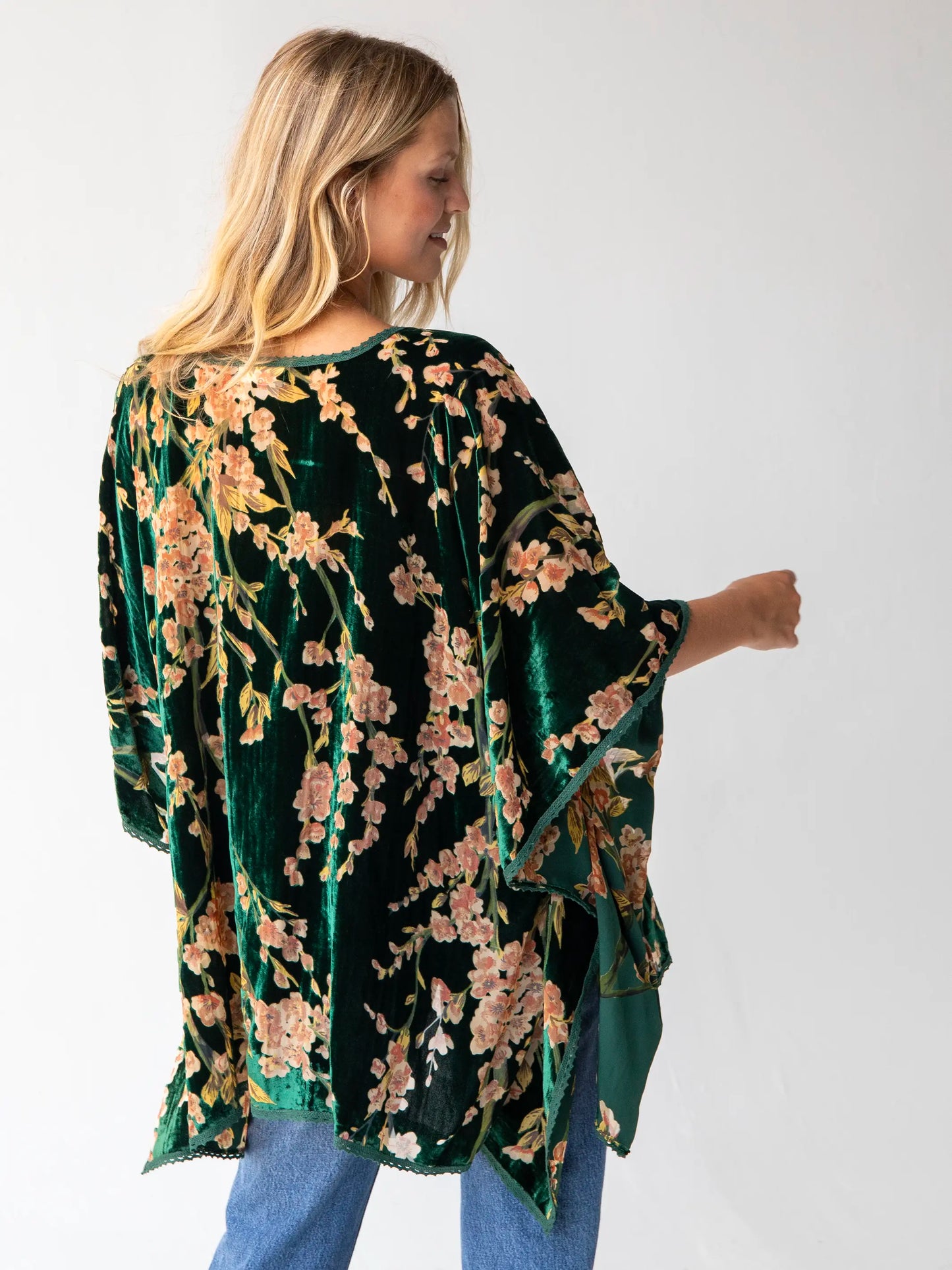 Velvet Burnout Kimono - Emerald Floral