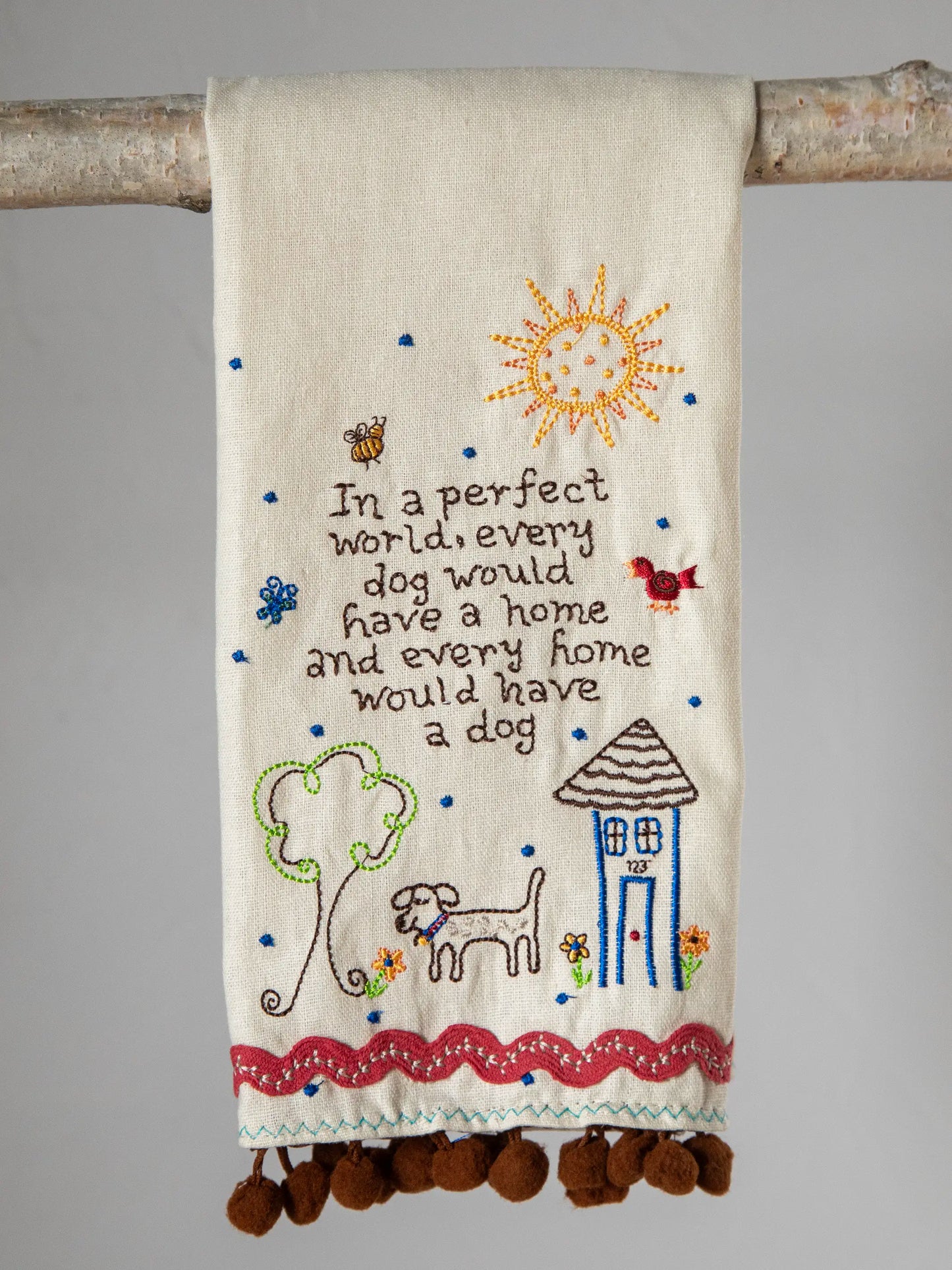 Linen Embroidered Hand Towel - Dog