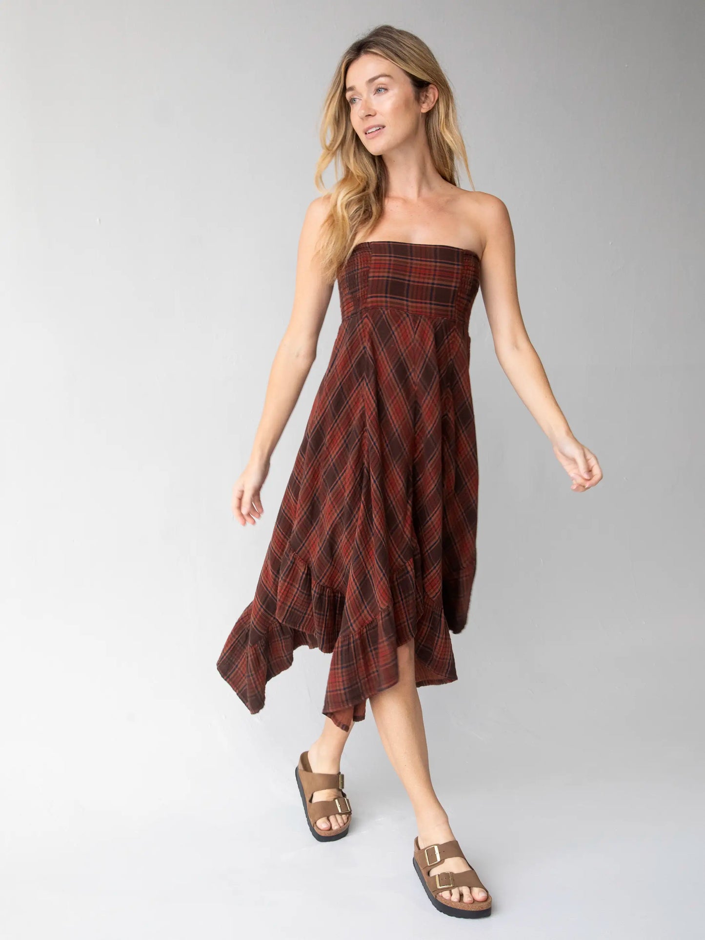 Feelin' Alive Convertible Midi Skirt - Rust Plaid Cotton