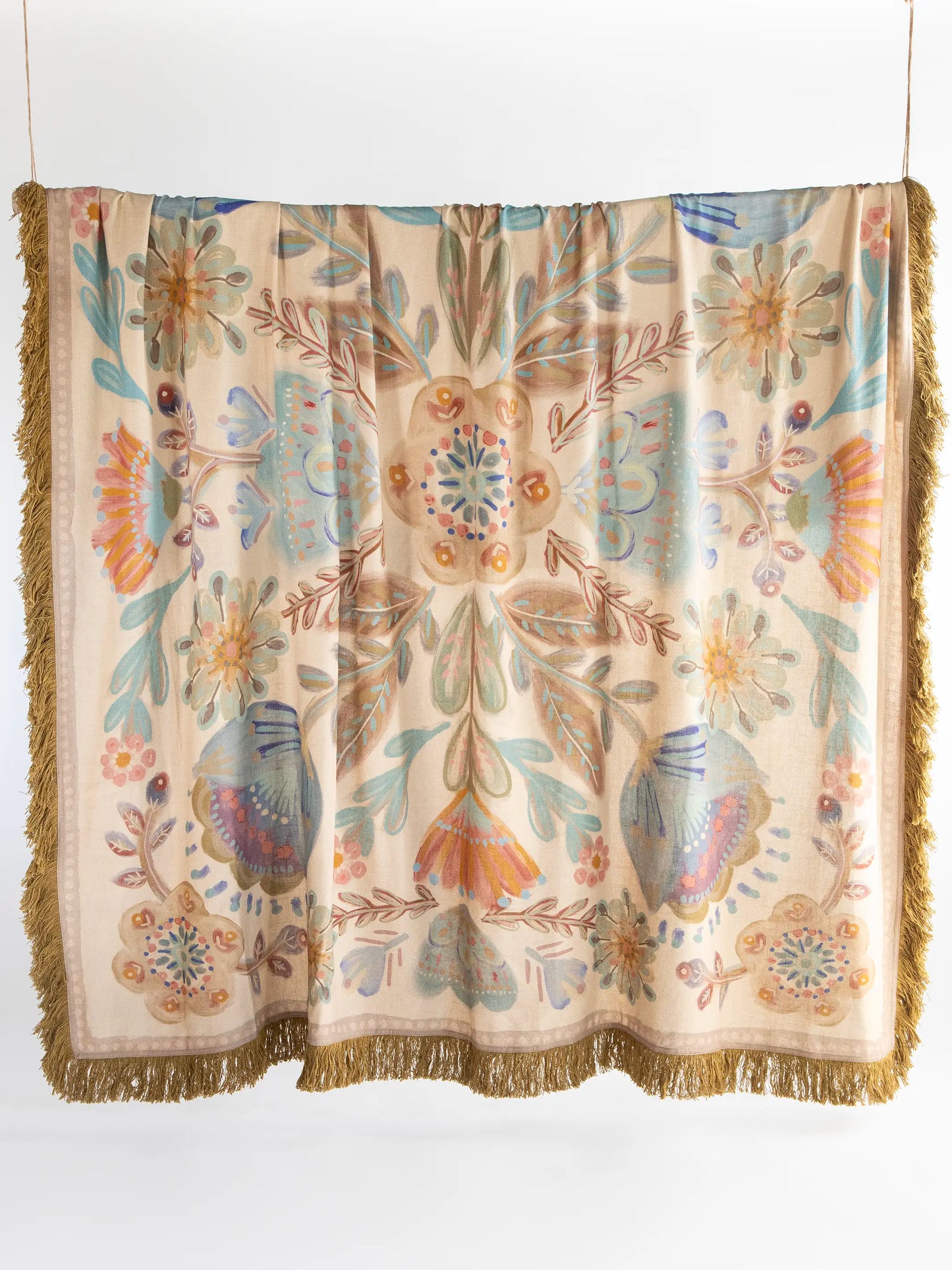 Boho Fringe Bedspread - Cream Mandala