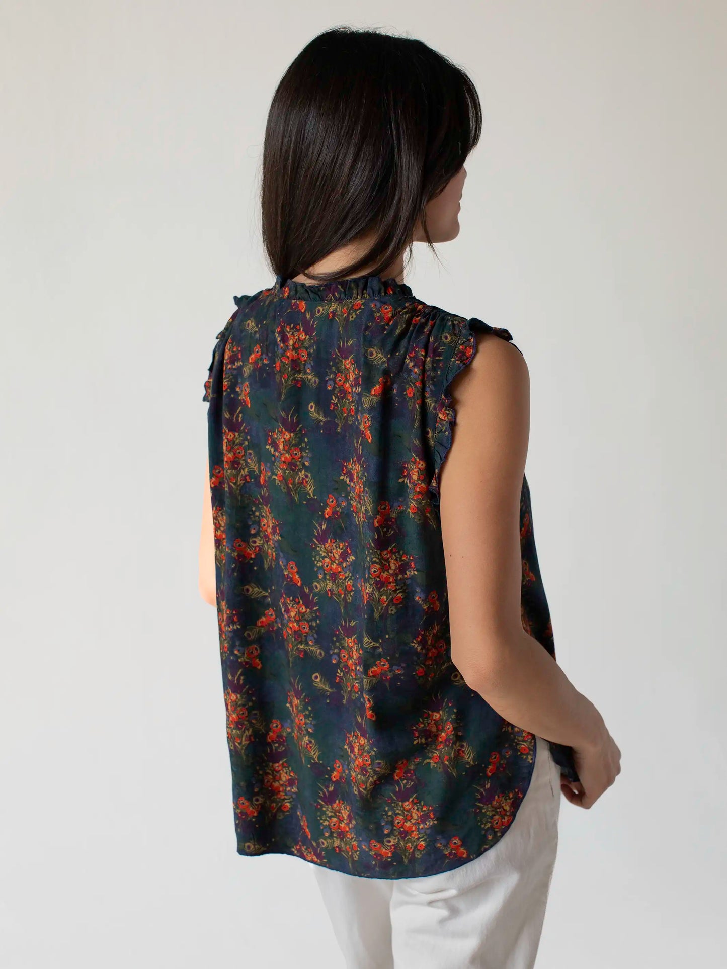 Ramona Sleeveless Top - Navy Red Feathers