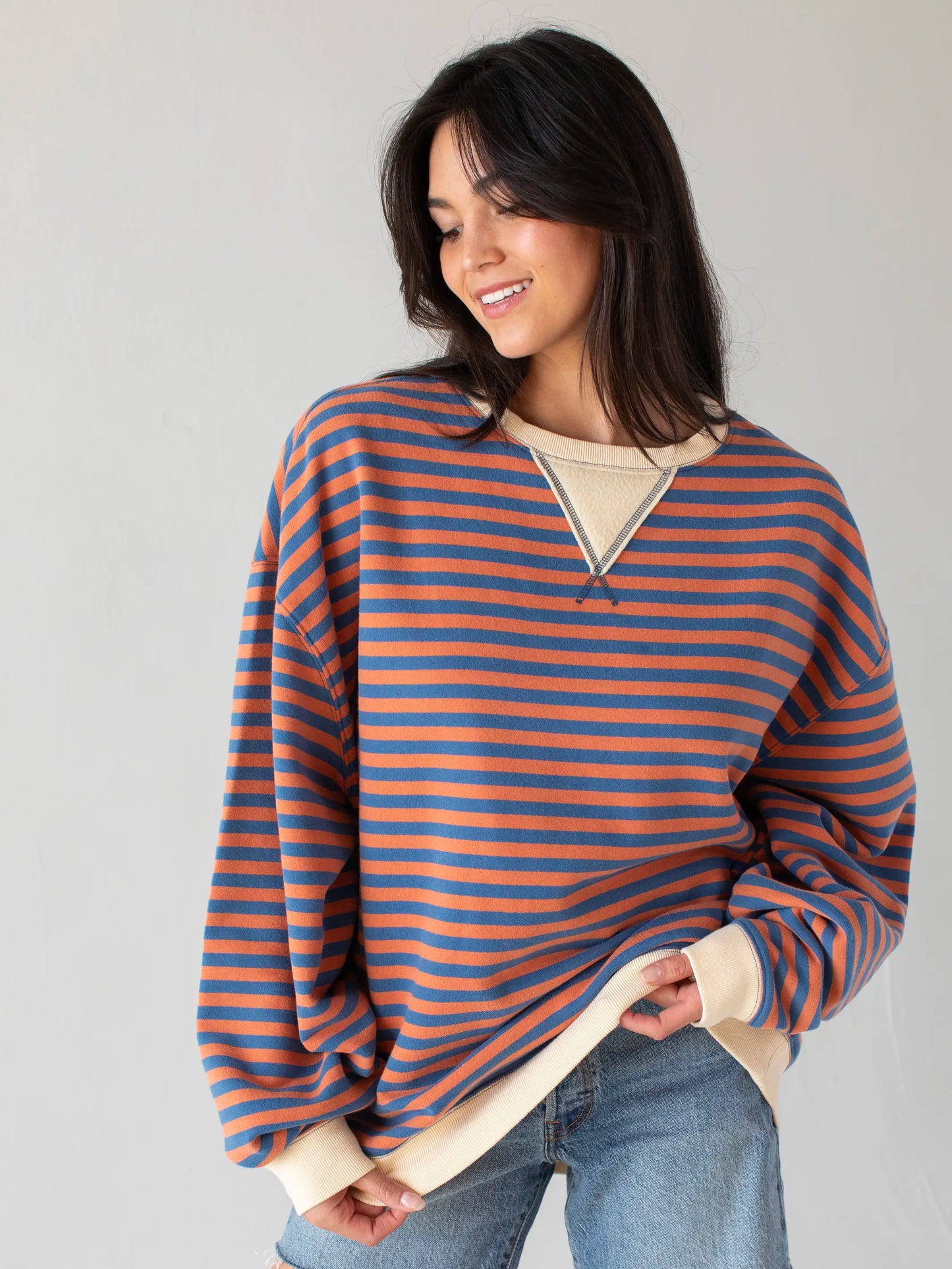 Oversized Striped Crewneck - Sunset Canyon
