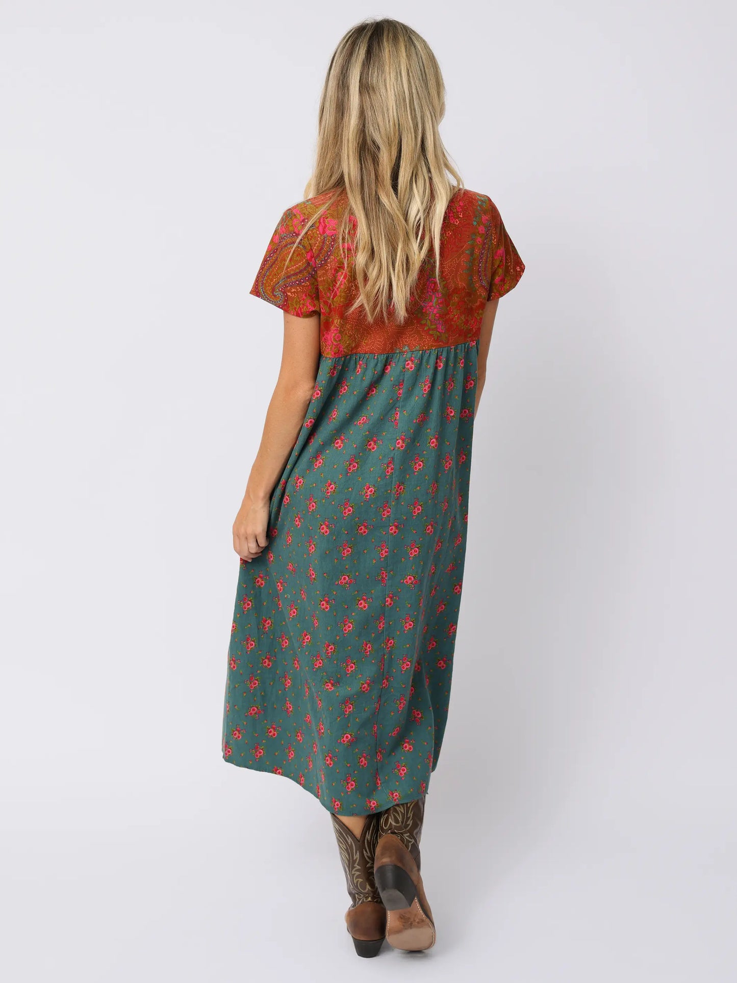 Avery Corduroy Midi Dress - Prairie Ditsy Teal
