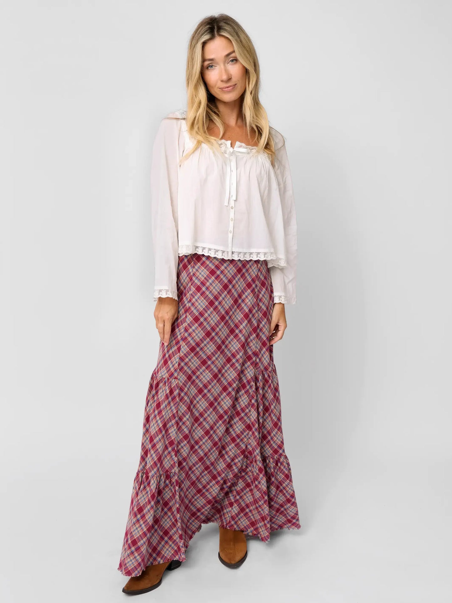 Prettiest Cotton Lace Long Sleeve Blouse - White