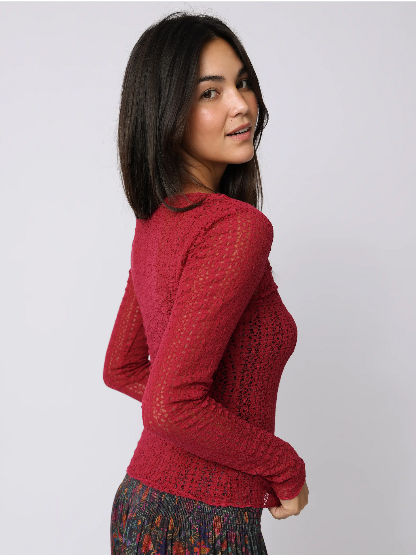 Lace Layering Top - Burgundy