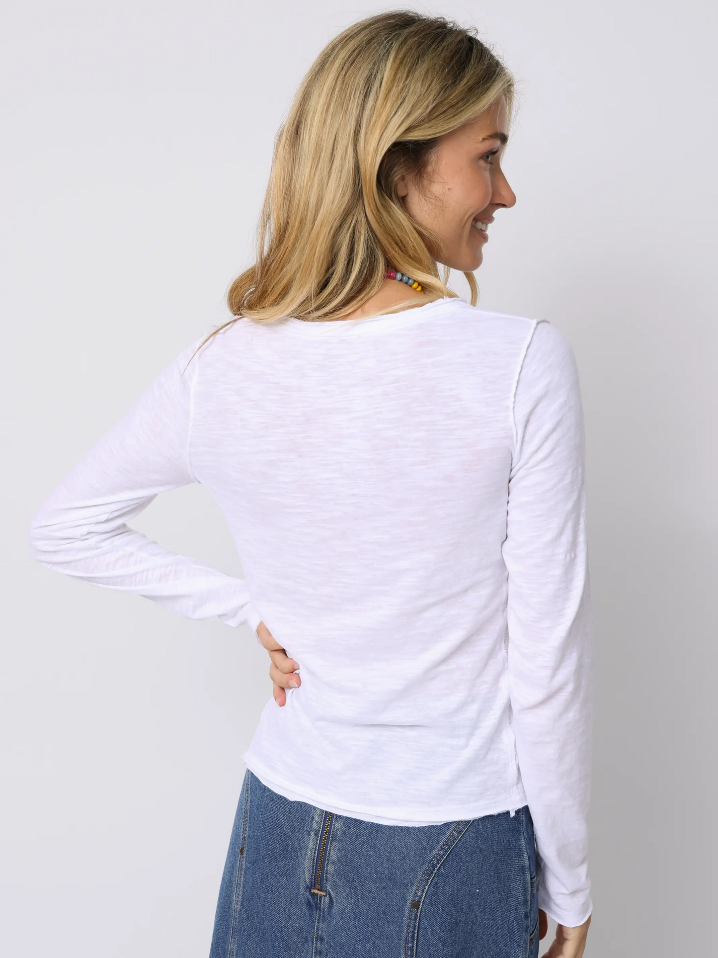 Molly Cotton Long Sleeve Tee Shirt - White