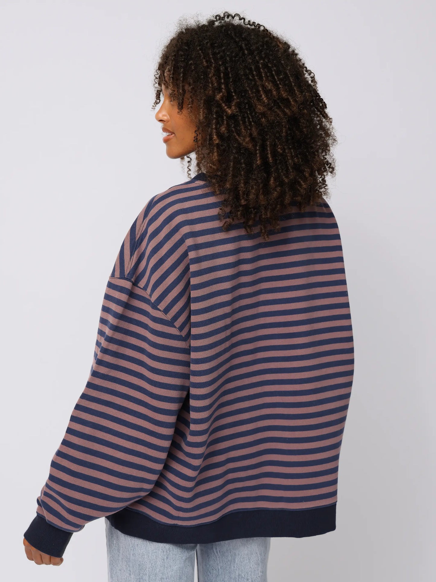 Oversized Striped Applique Crewneck - Purple Love