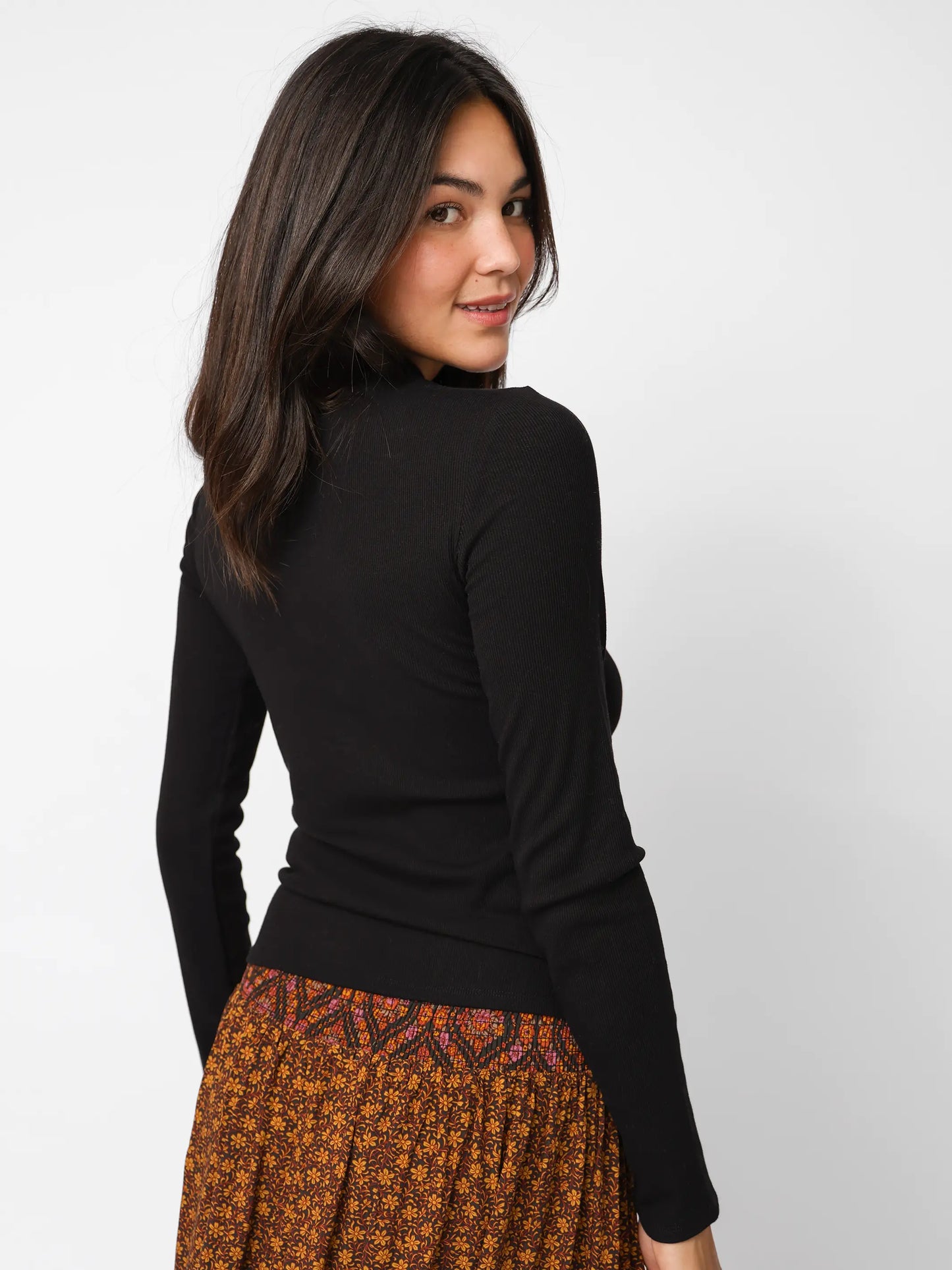 Audrey Ribbed Mock Neck Top - Black