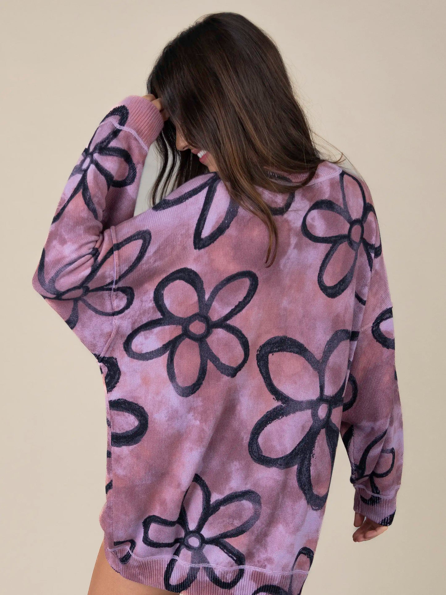 Taylor Oversized Cotton Sweater - Plum Flower Tie-Dye