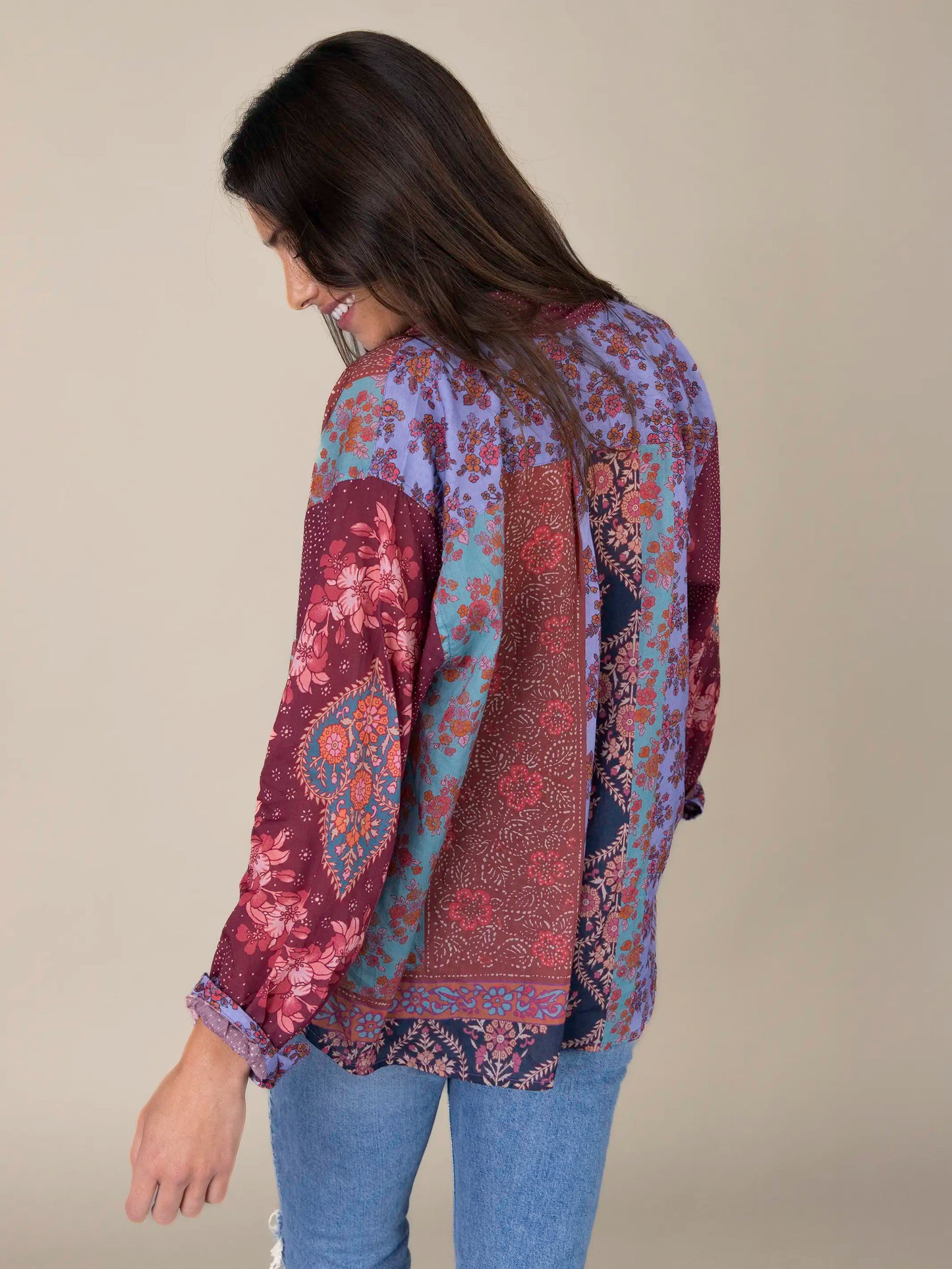 Lived In Cotton Button Down - Red Patchwork