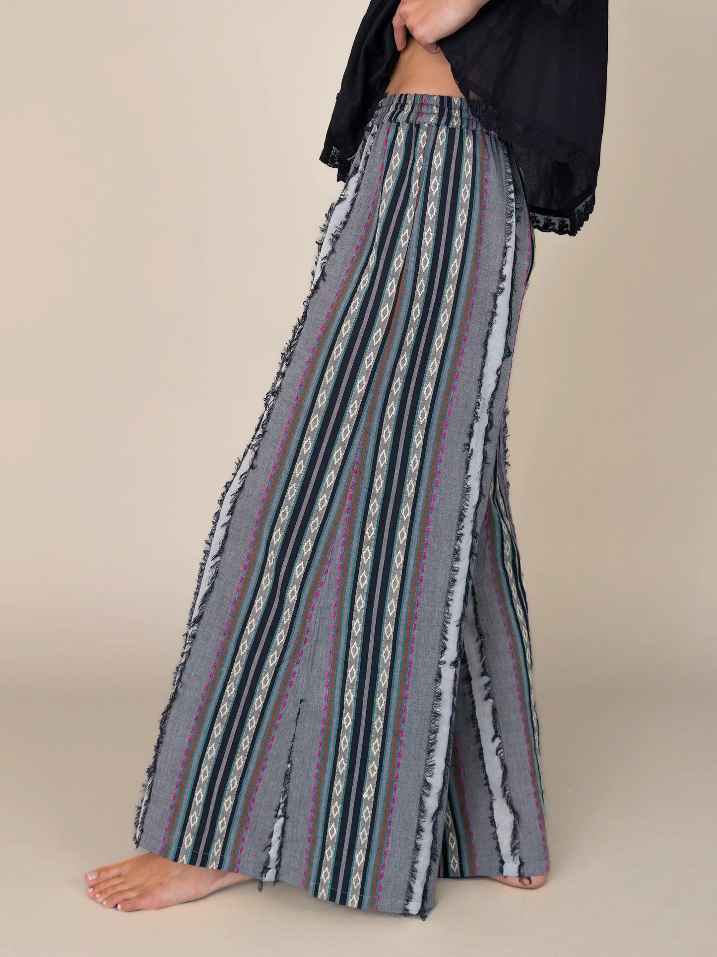 Go With The Flow Wide Leg Pant - Boho Diamond Stripes