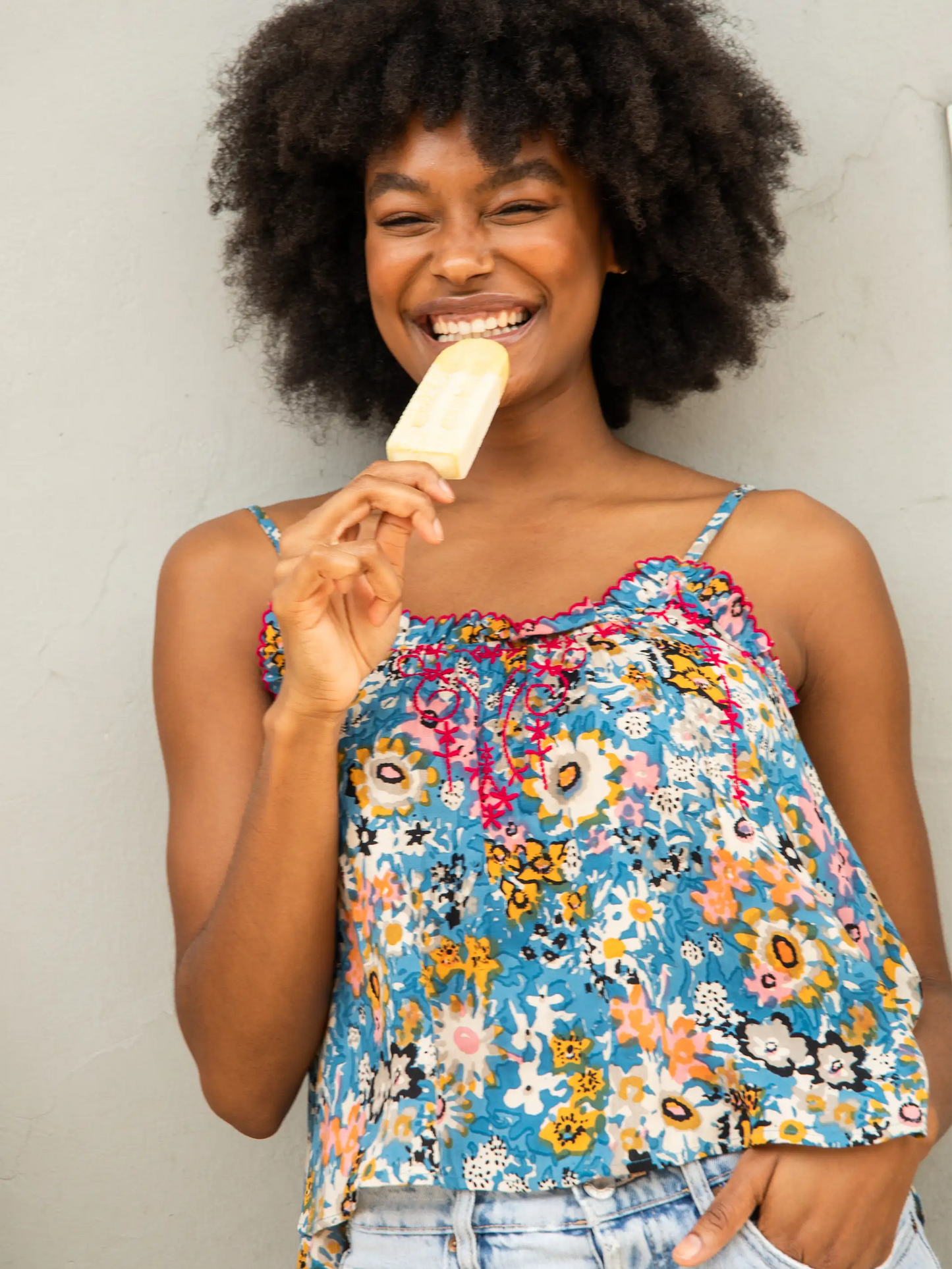 Harley Embroidered Top - Blue Tan Floral