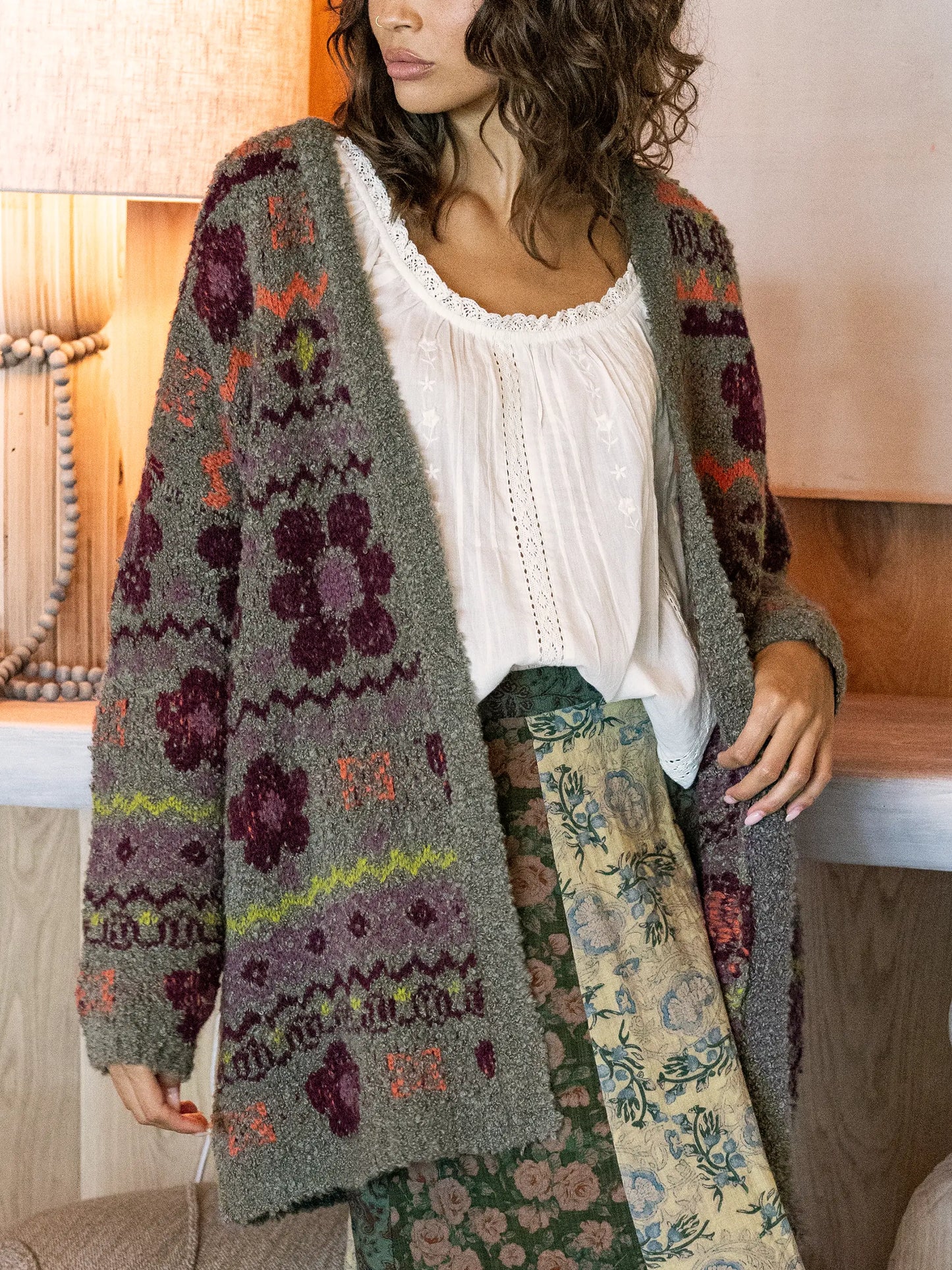 Calla Jacquard Cardigan Sweater - Festive Fairisle Grey