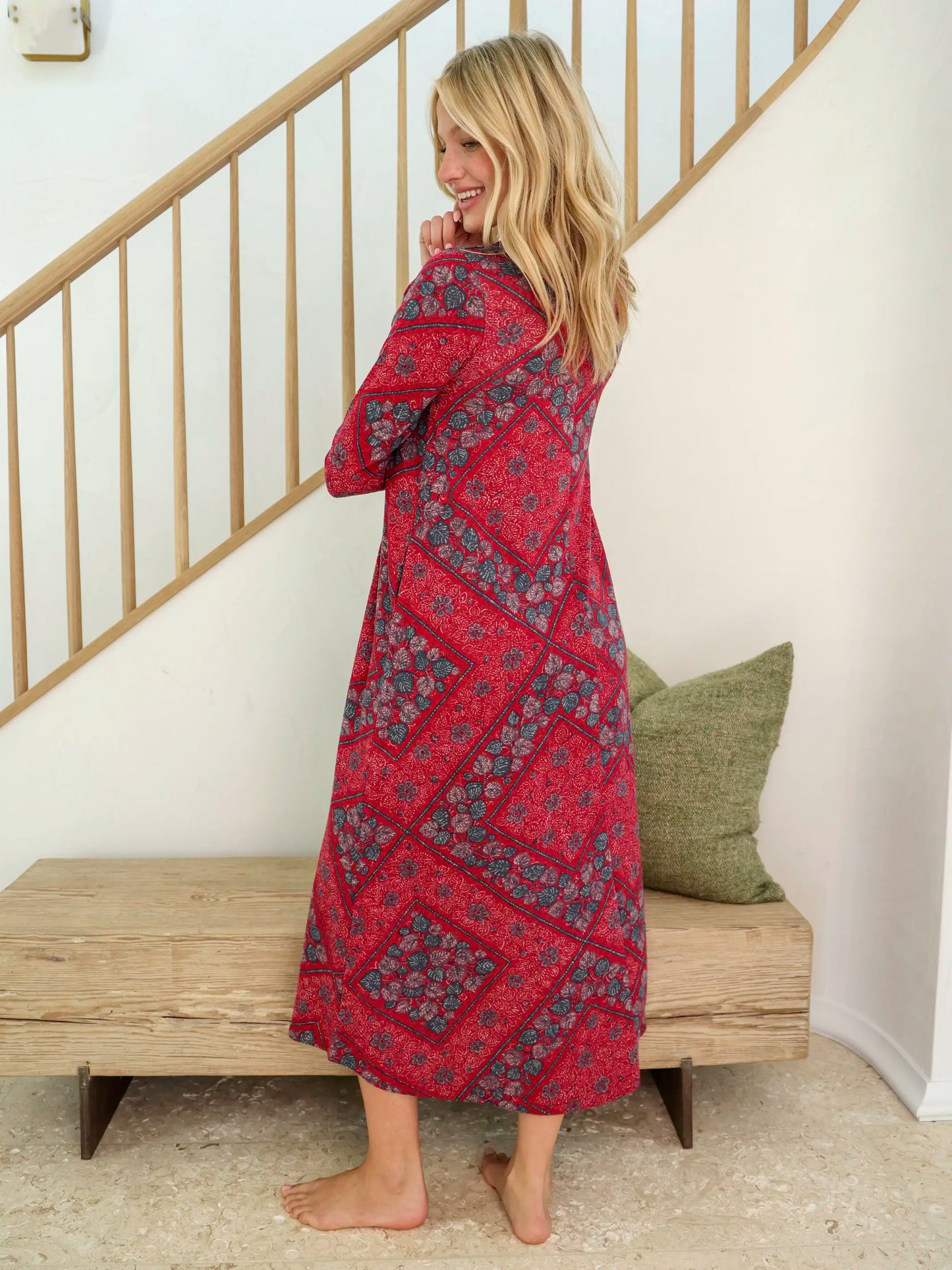 Lottie Sweater Knit Maxi Dress - Red Batik Bandana