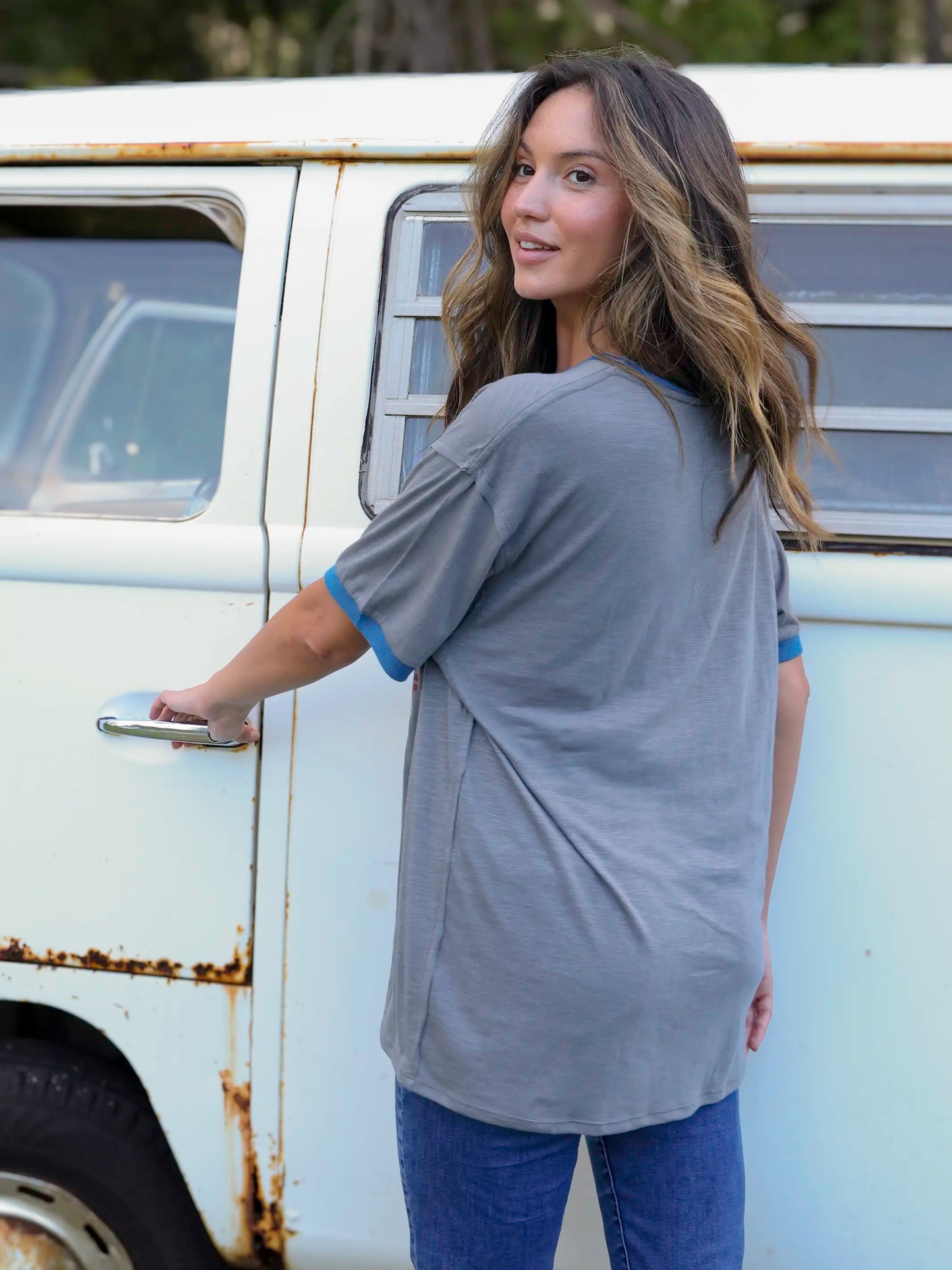 Ringer Oversized Tee Shirt - Water Your Dreams