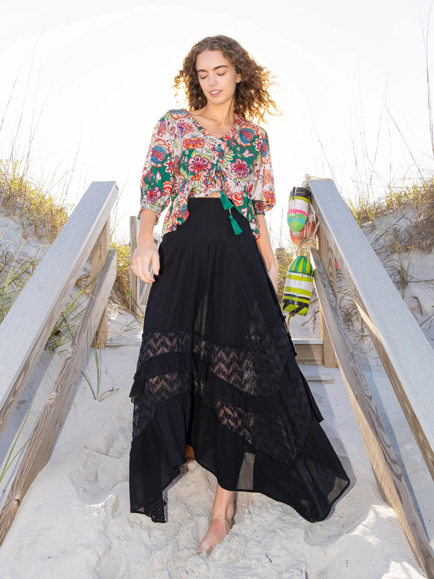 Elisa Ruffle Tie Top - Multicolored Flung Floral