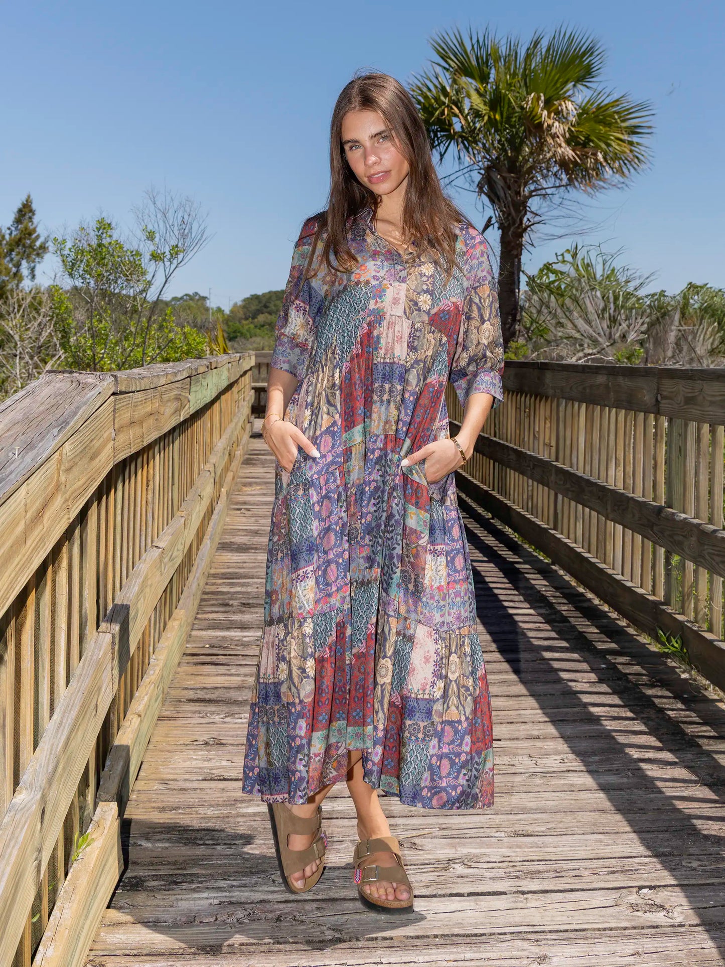 Rebecca Midi Dress - Blue Patchwork