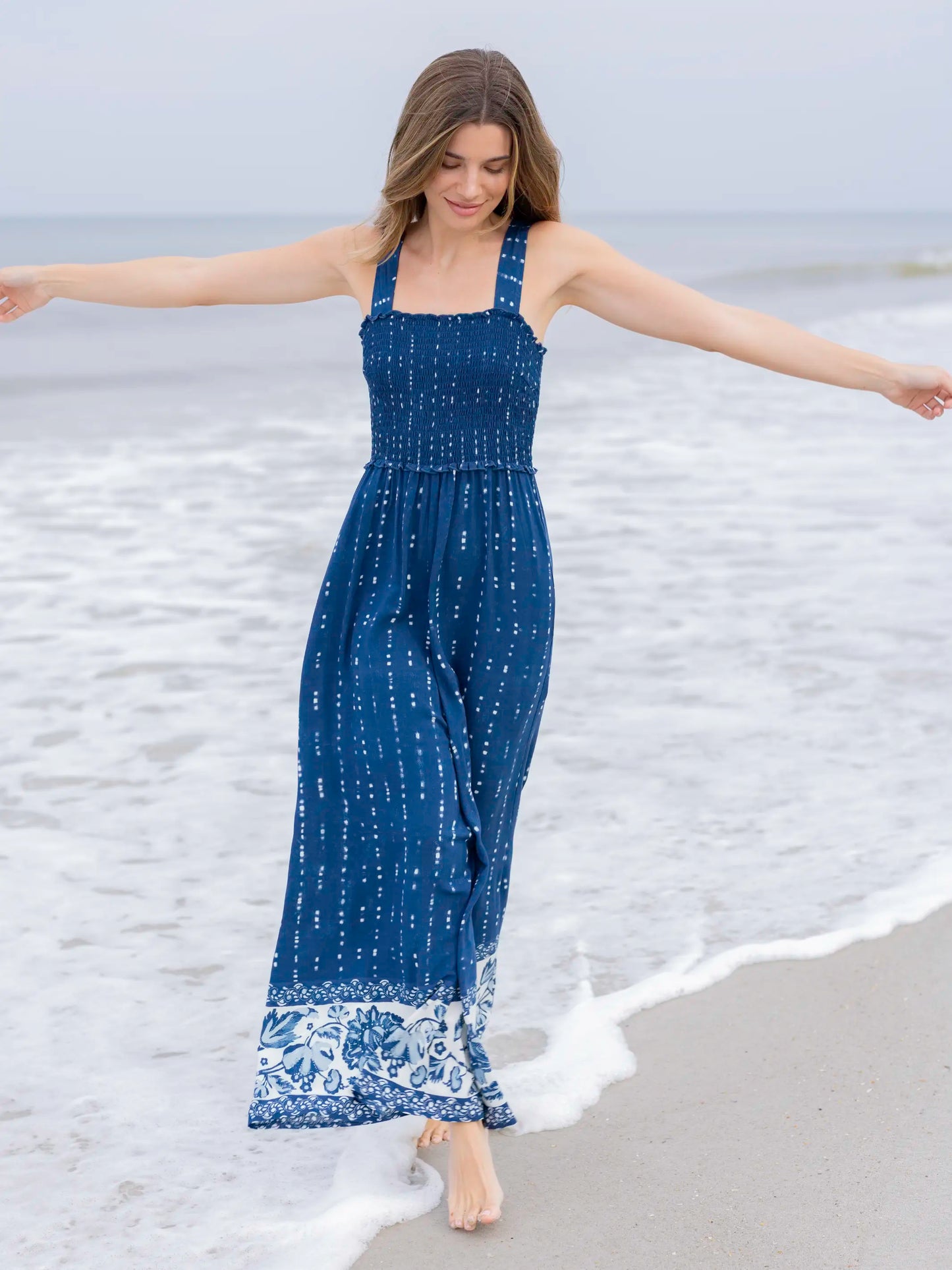 Sedona Jumpsuit - Indigo Shibori Stripe