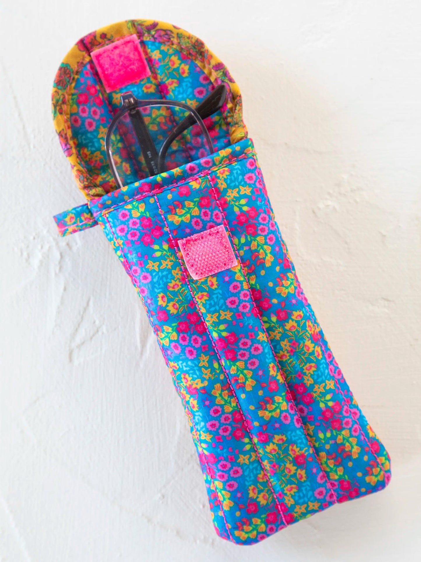 Puffy Glasses Case - Neon Turquoise Floral