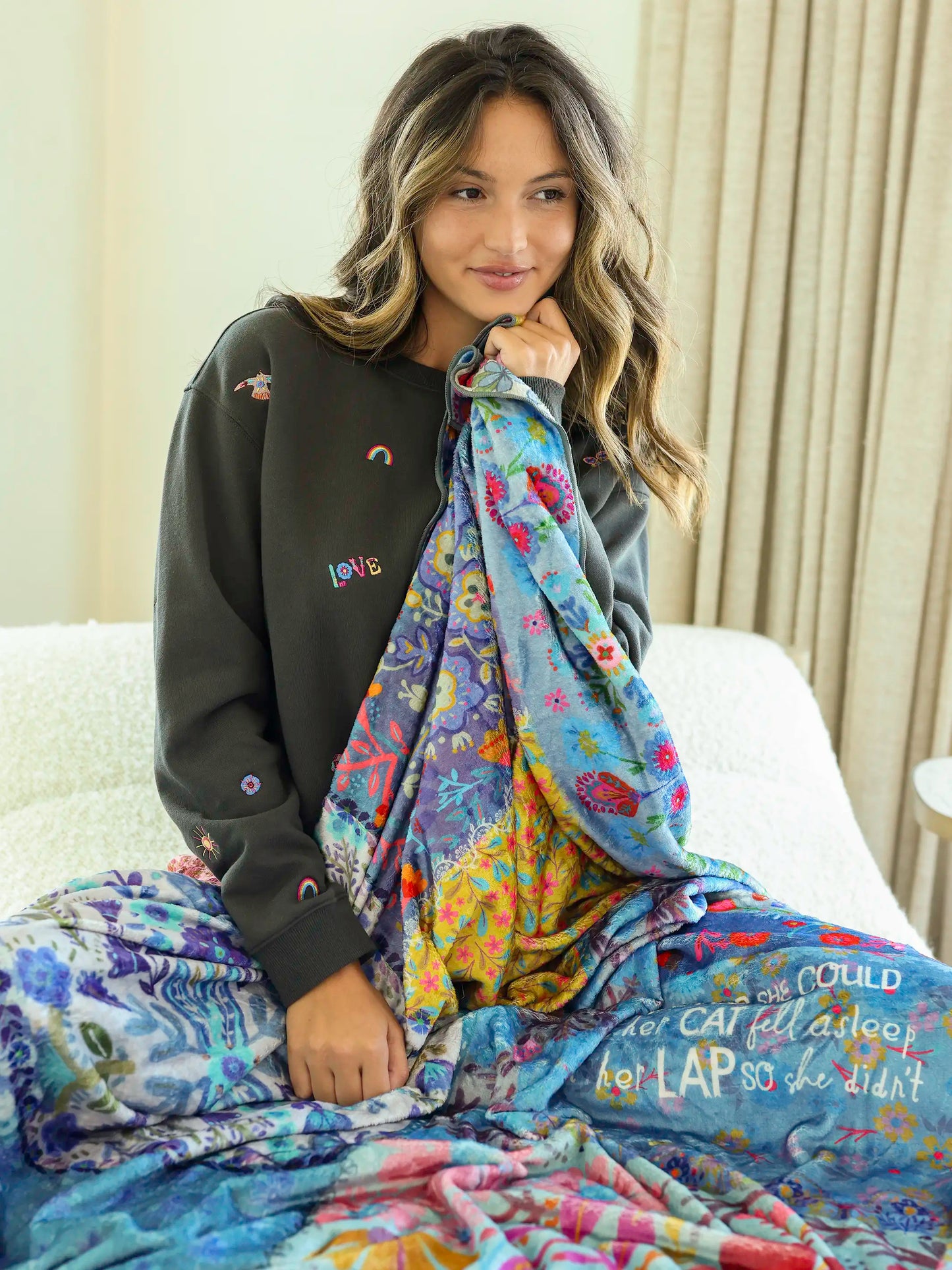 Double-Sided Cozy Throw Blanket - Teal Cat