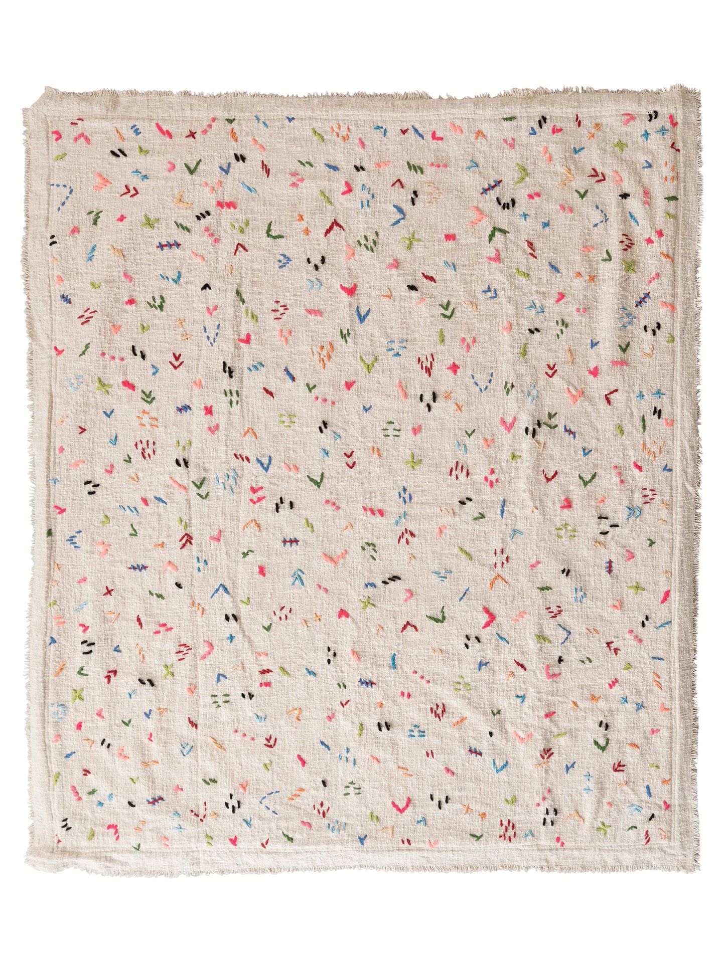 Hand-Embroidered Cotton Sherpa Blanket