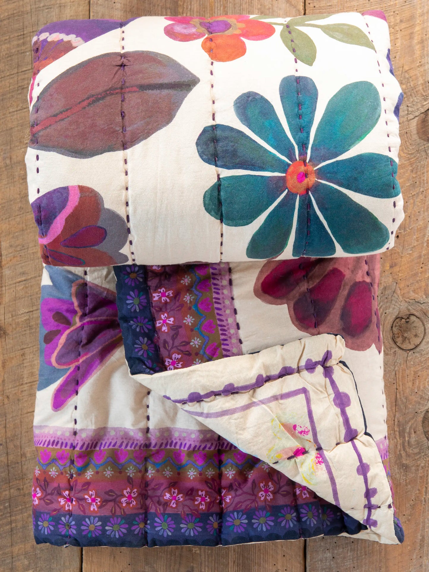 Bungalow Reversible Cotton Quilt - Jewel Garden