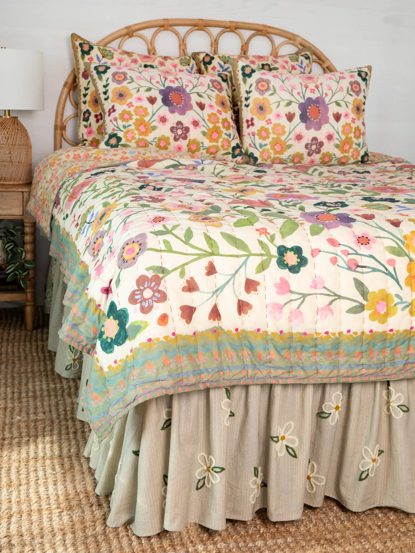Goes With Everything Tufted Bed Skirt - Daisy Stripe