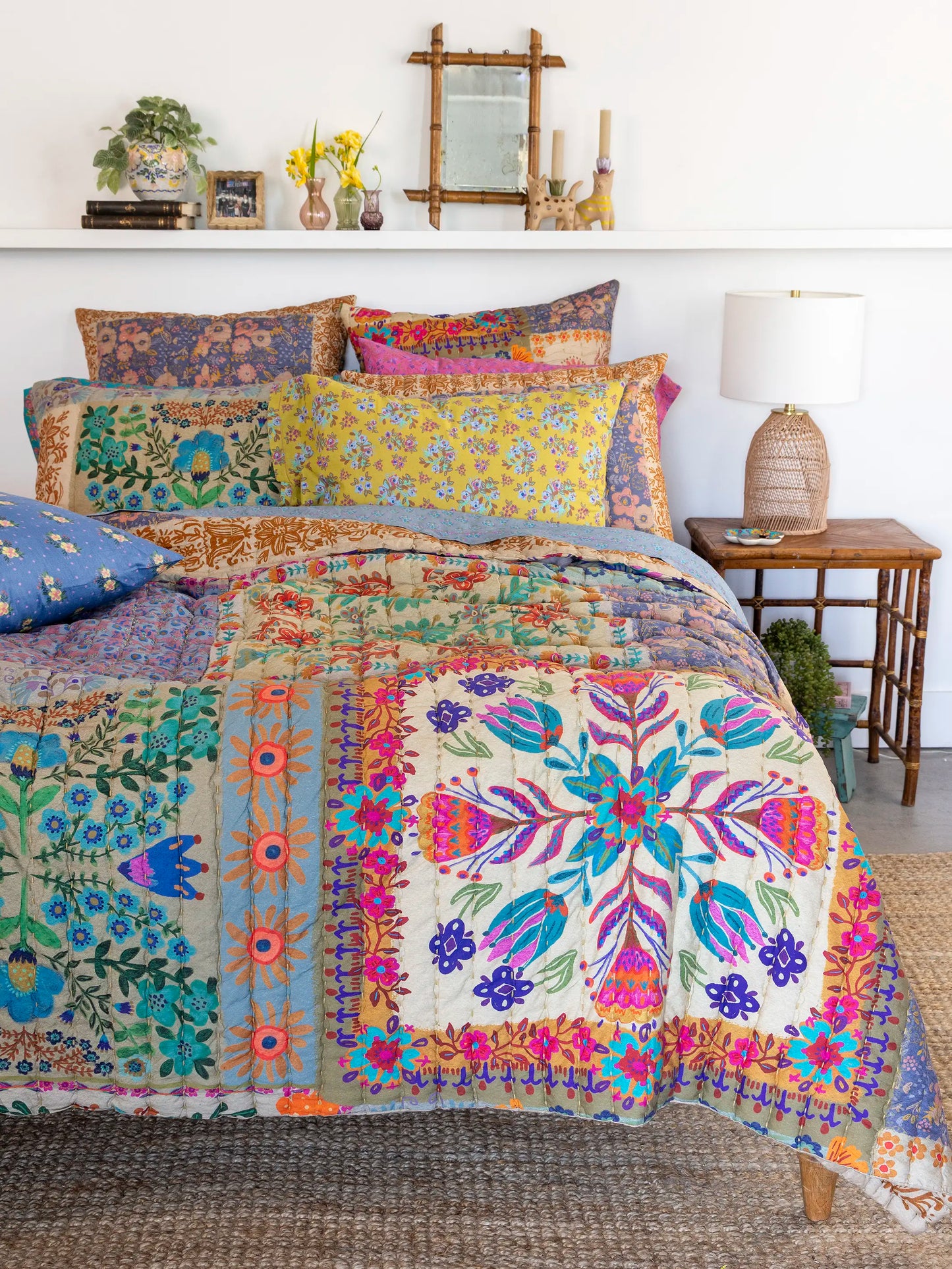 Bungalow Reversible Cotton Shams, Set of 2 - Mandala Folk Patchwork