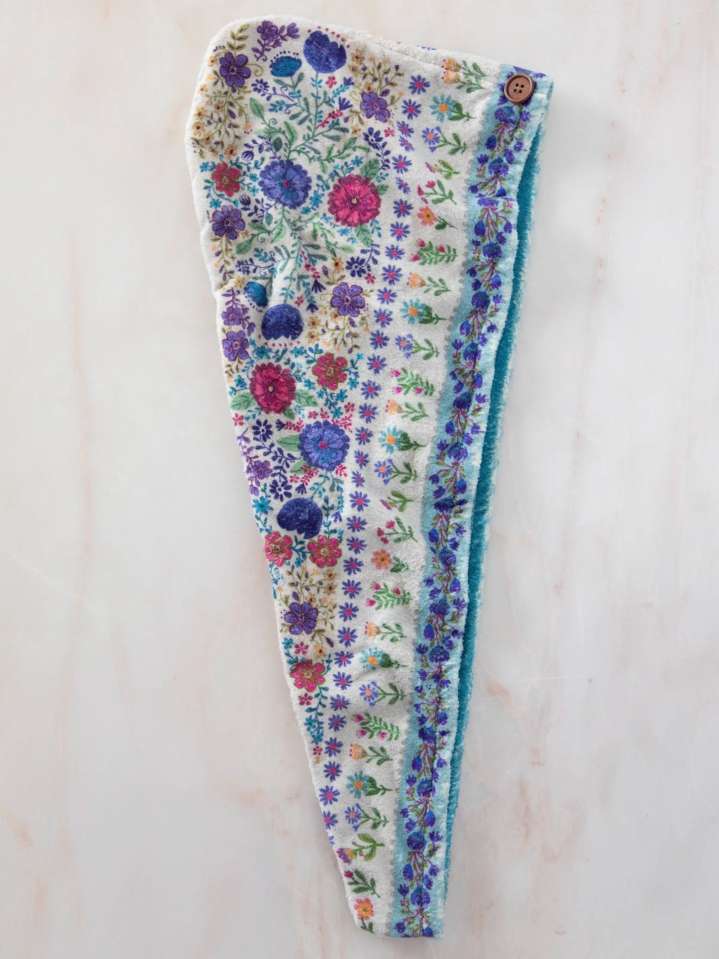 Microfiber Hair Towel Wrap - Dusty Blue Flowers