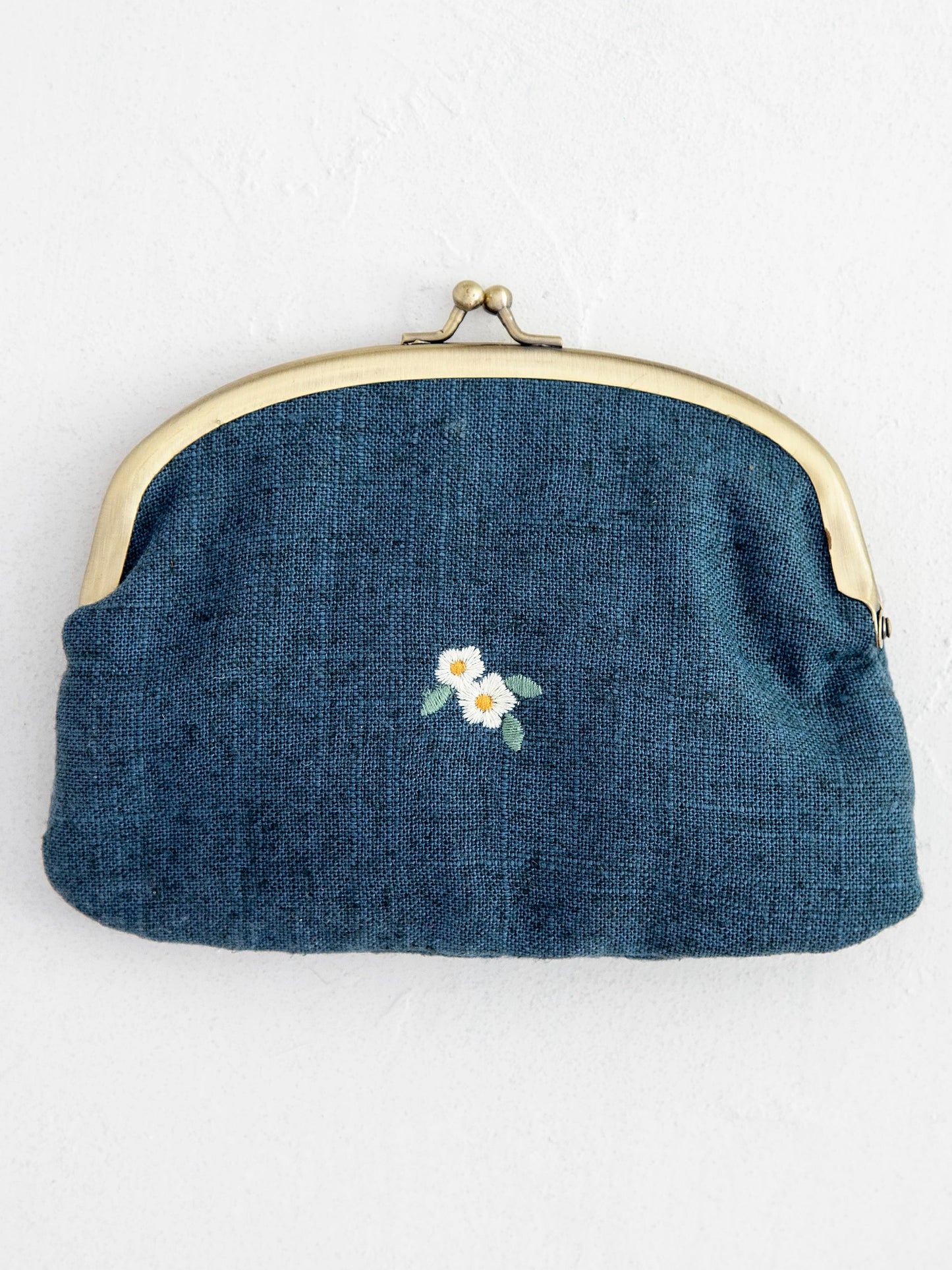 Embroidered Kisslock Coin Purse - Washed Navy