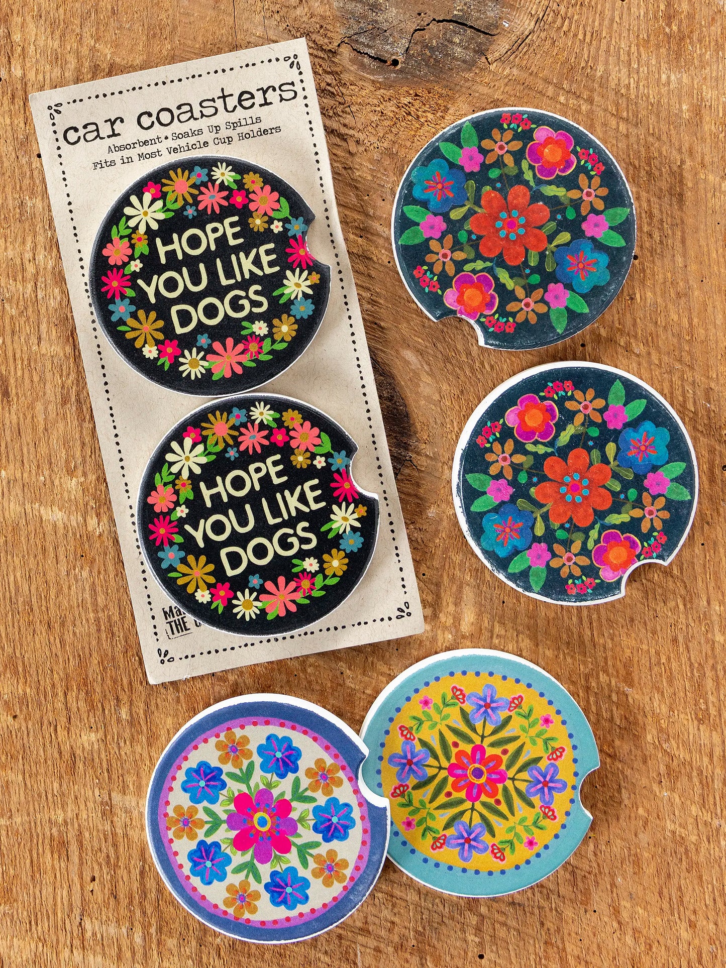 Car Coasters, Set of 2 - Folk Flower