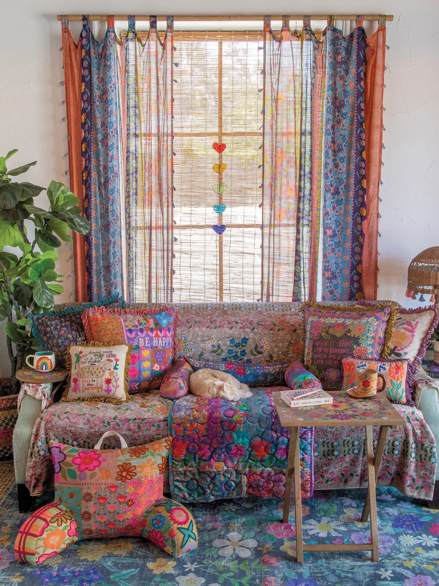 Printed Curtain Panel - Coral Pink Teal