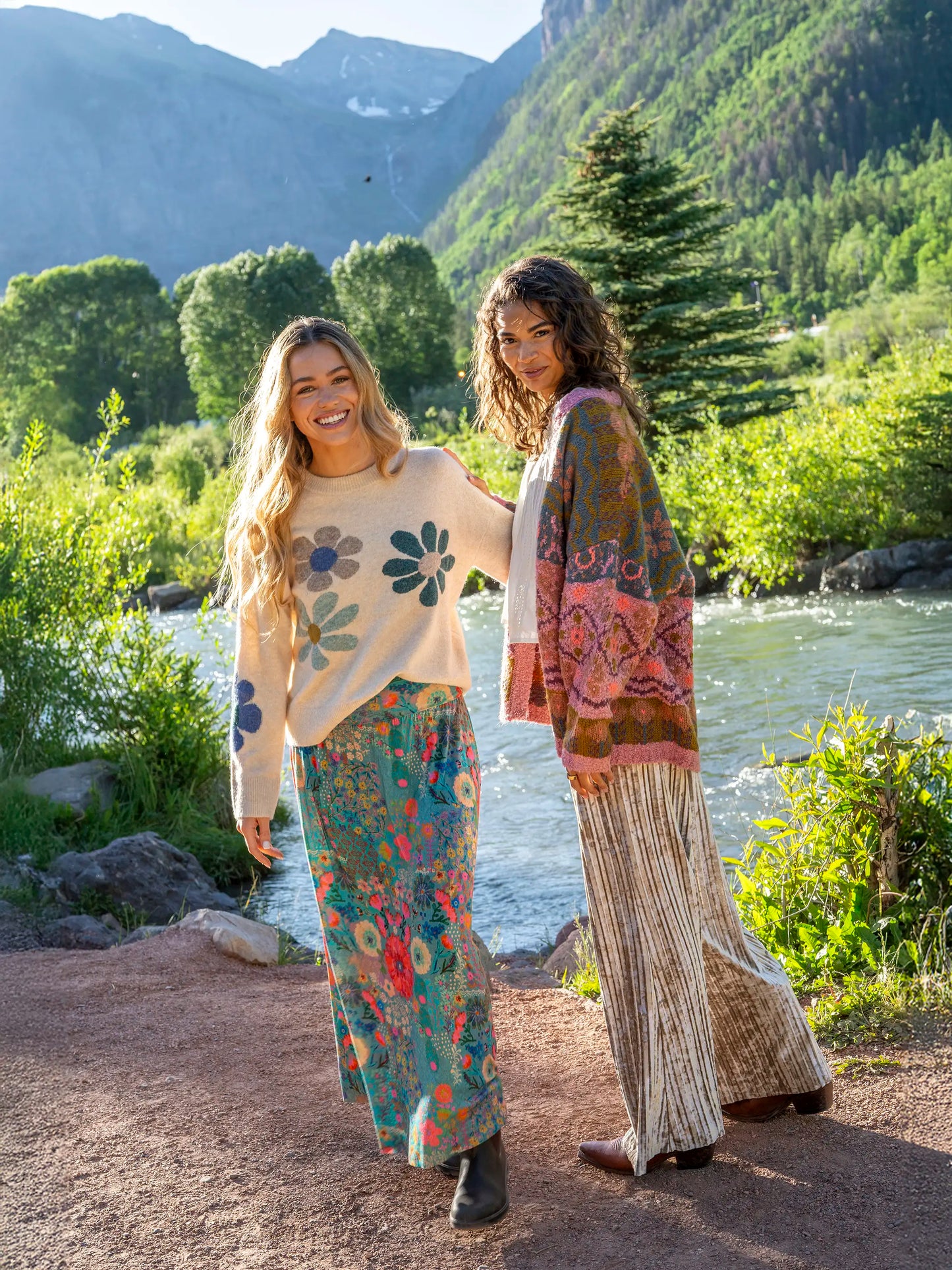 Live-In-It Knit "ButterSoft" Maxi Skirt - Dusty Blue Garden