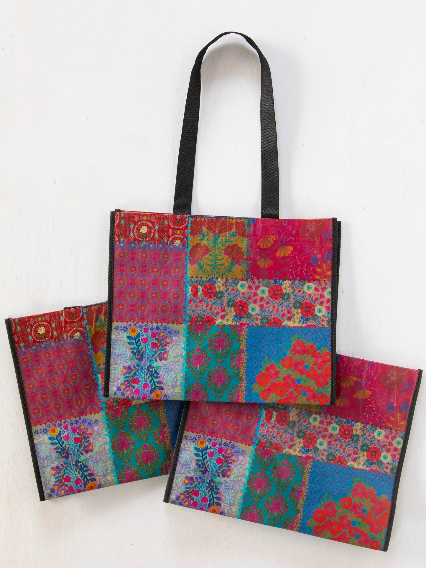 Large Happy Bag, Set of 3 - Hot Pink Patchwork