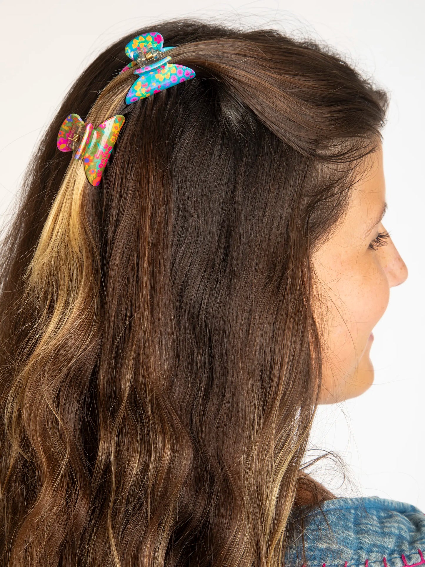 Floral Claw Clips, Set of 3 - Cream Mustard Coral Floral