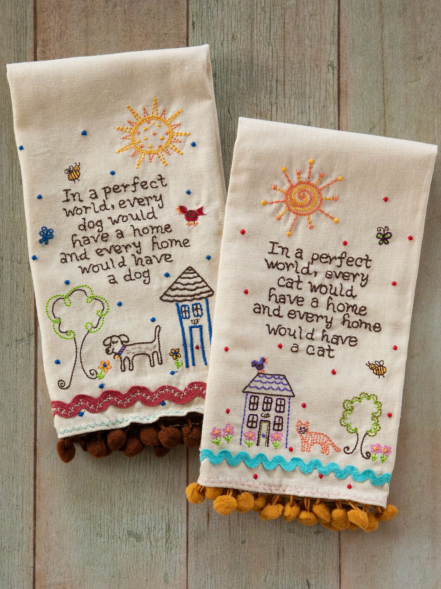 Linen Embroidered Hand Towel - Cat