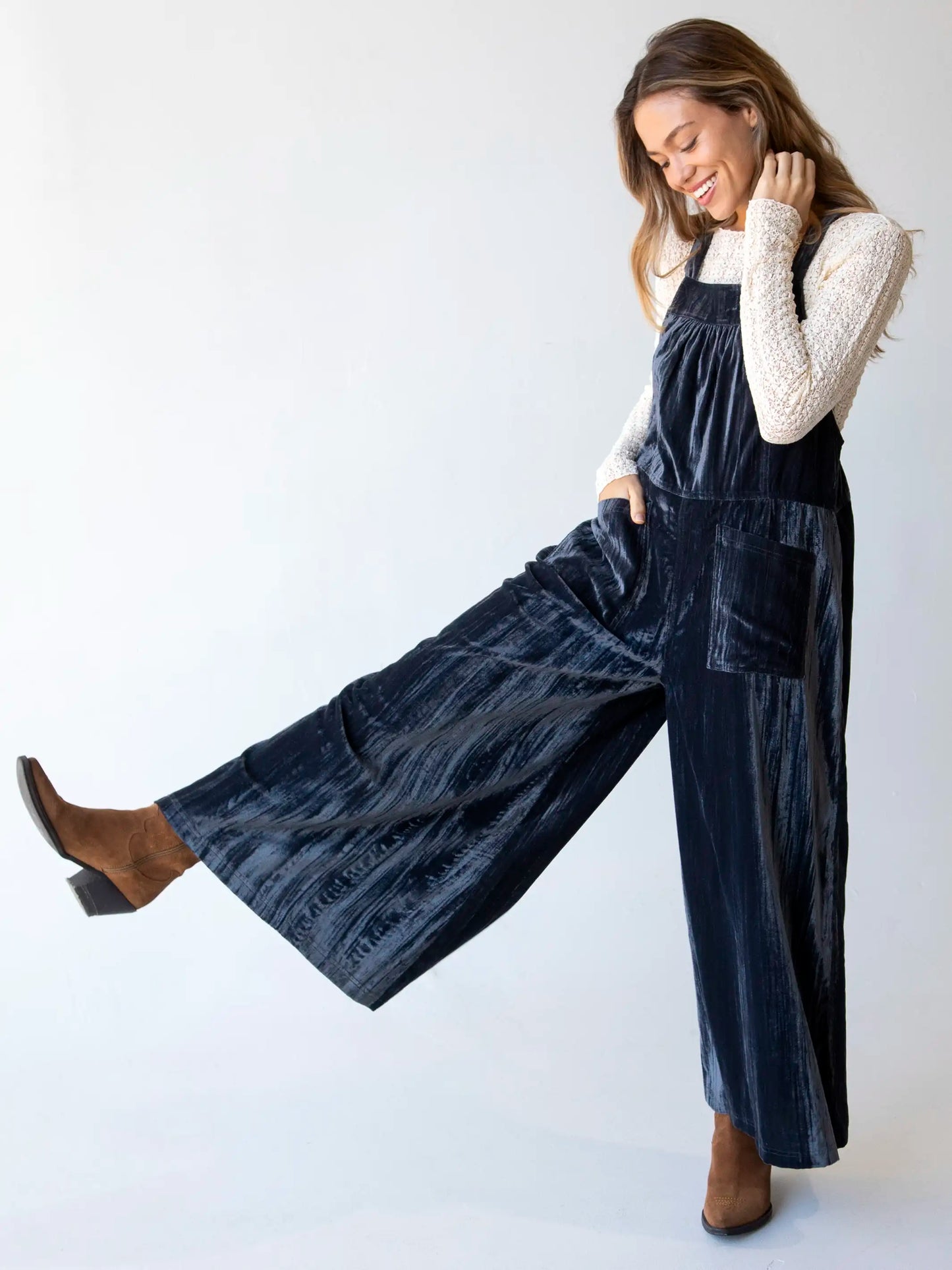 Velvet Dakota Tie Overall - Charcoal