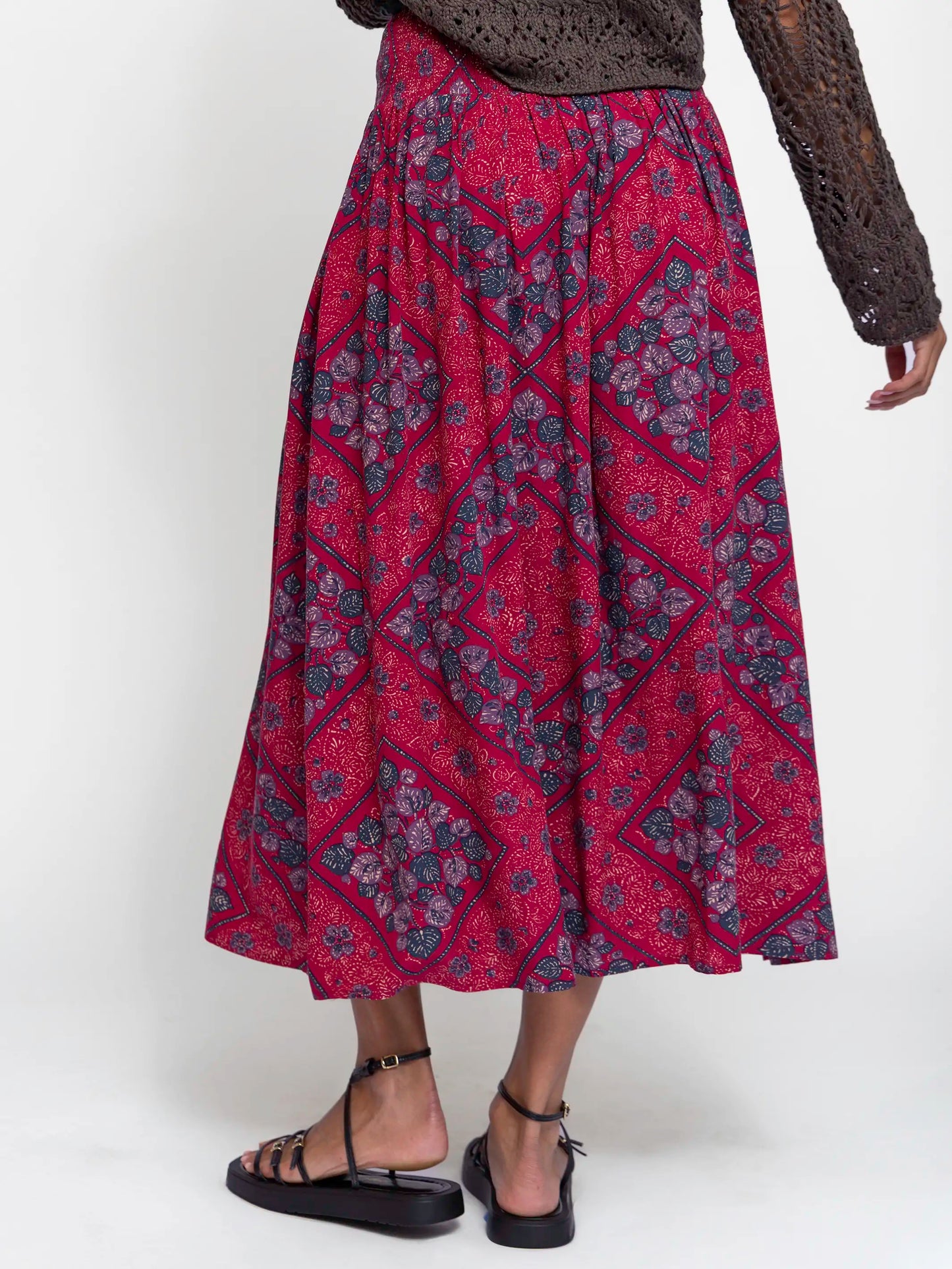 Addie Midi Skirt - Red Batik Bandana