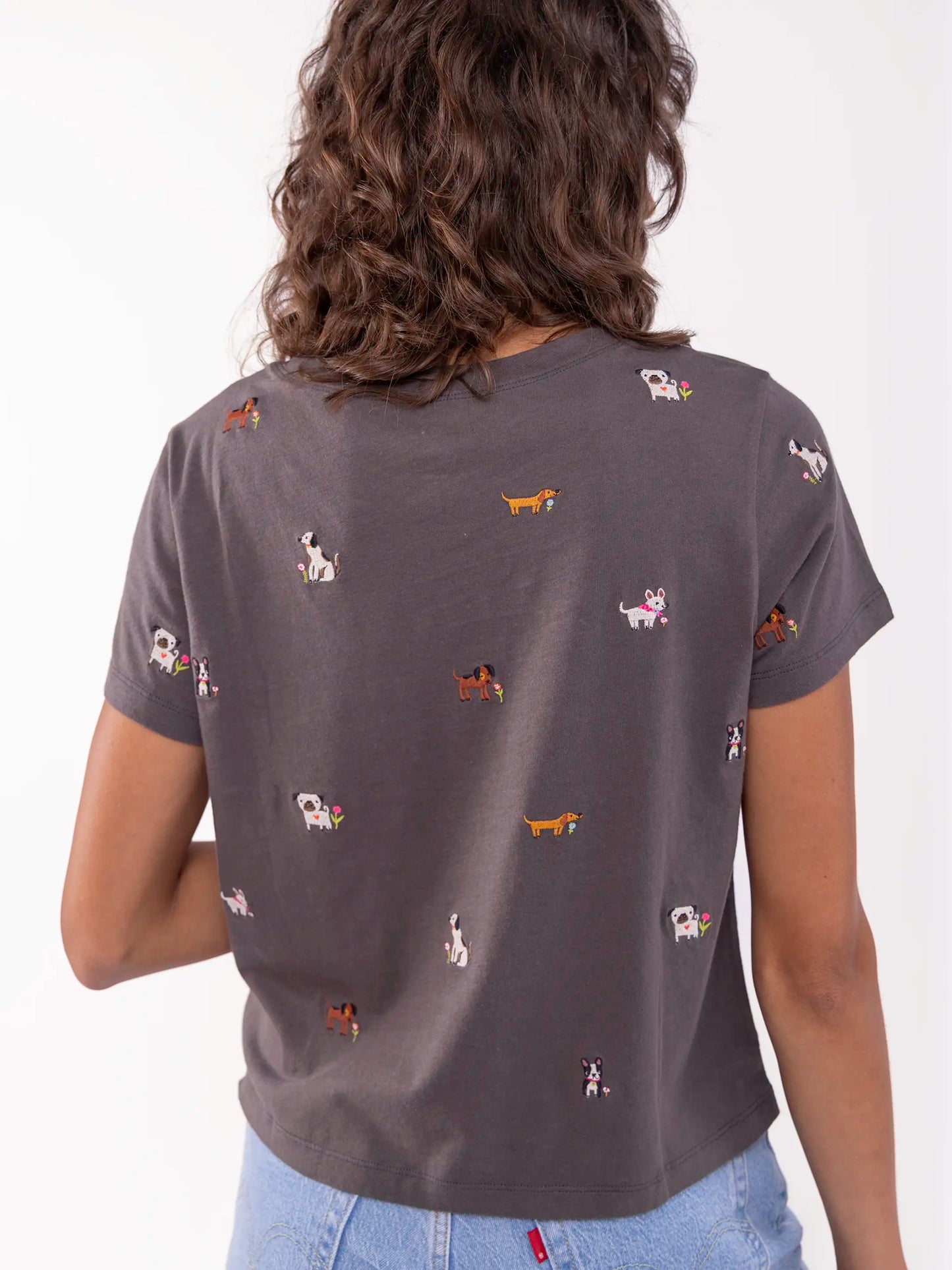 Fave Little Things Embroidered Tee - Charcoal Dogs