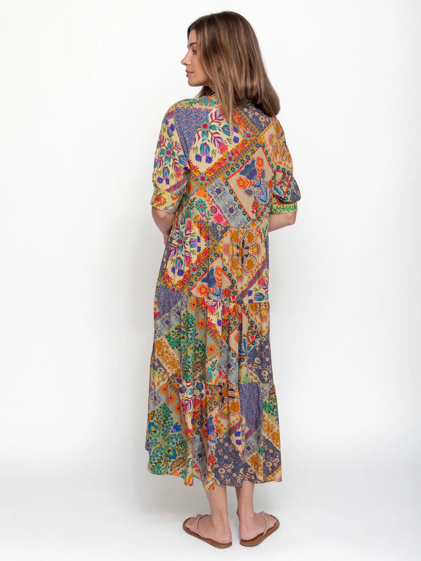Rebecca Midi Dress - Mandala Folk Patchwork