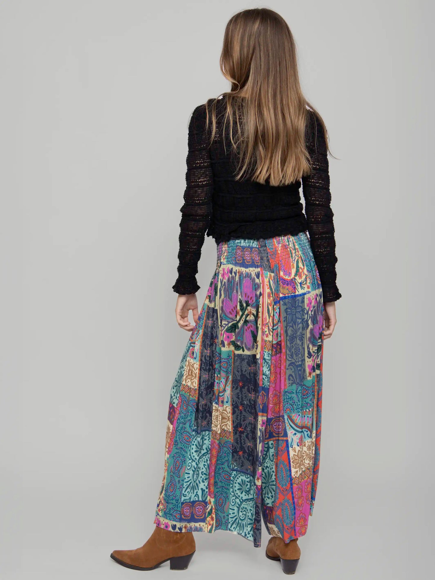 Make A Move "ButterSoft" Knit Palazzo Pant - Boho Blooms Patchwork