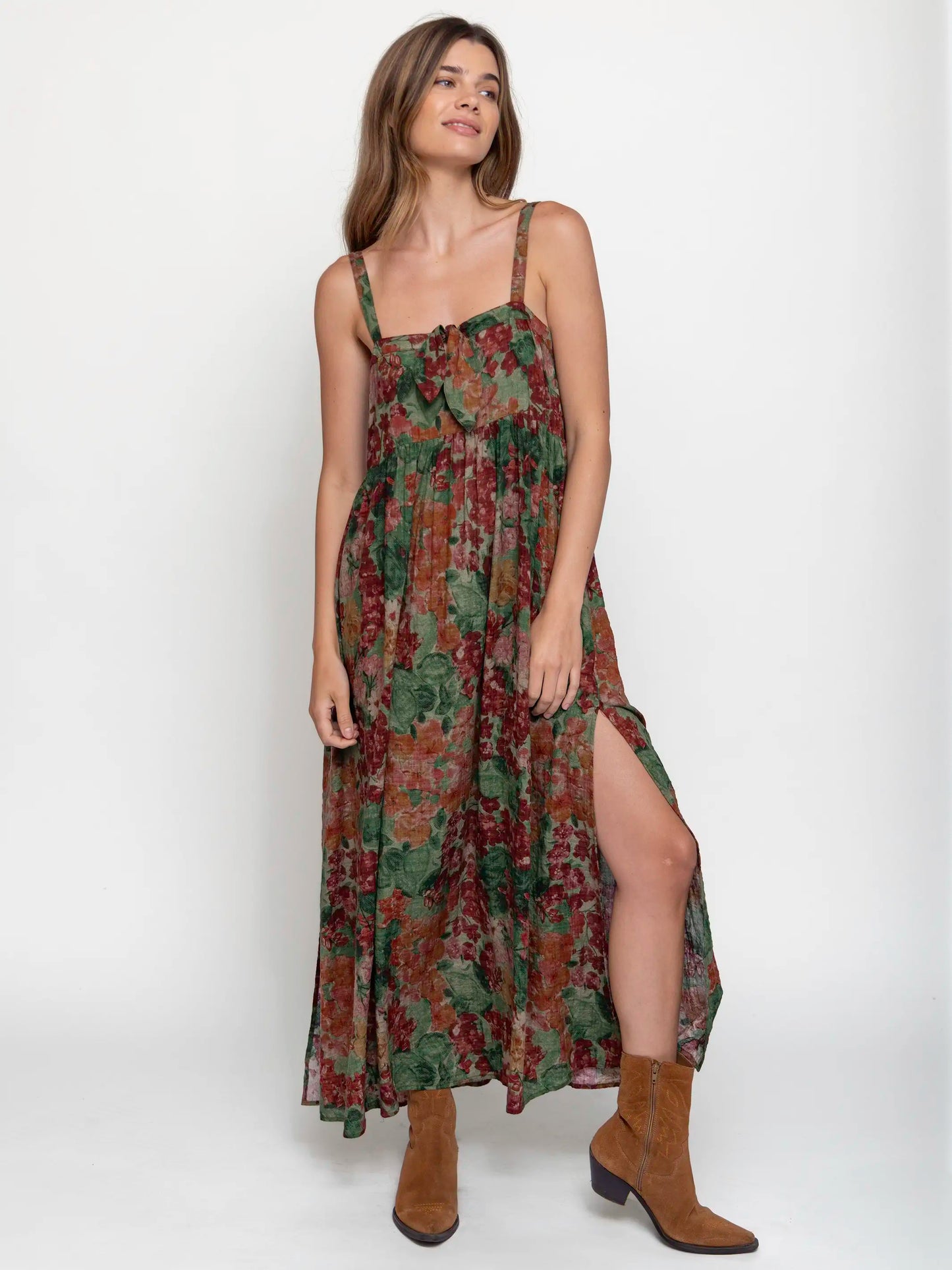 Patti Tie-Front Maxi Dress - Painted Floral Blooms