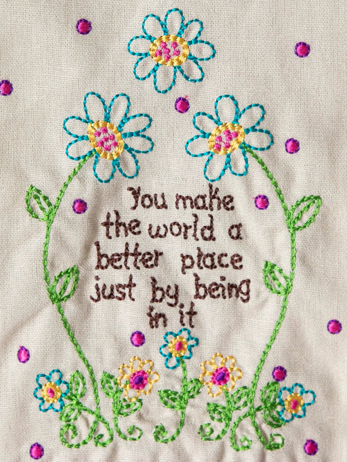 Linen Embroidered Hand Towel - You Make The World Better