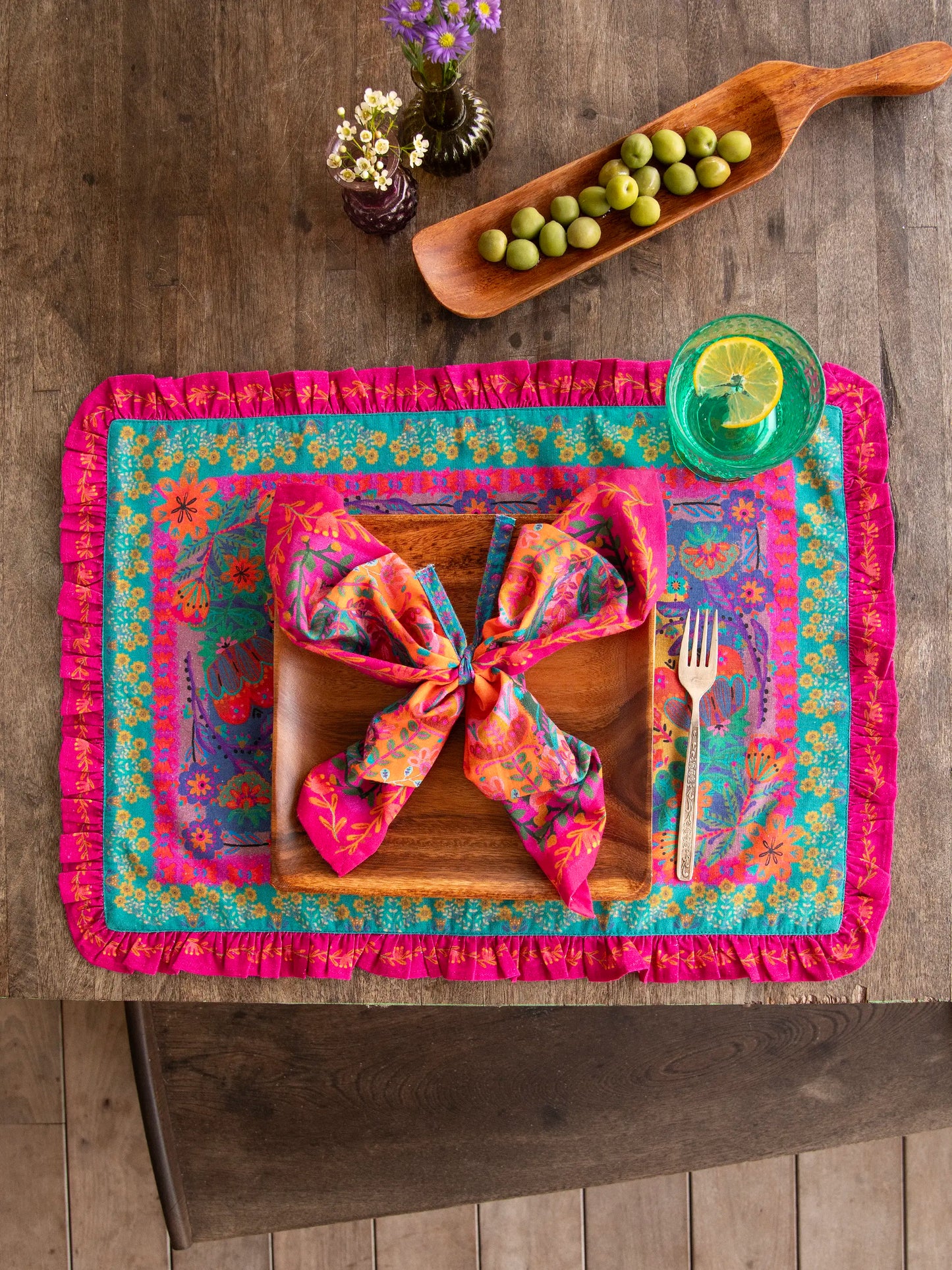 Bohemian Bungalow Ruffle Placemat - Mustard Borders