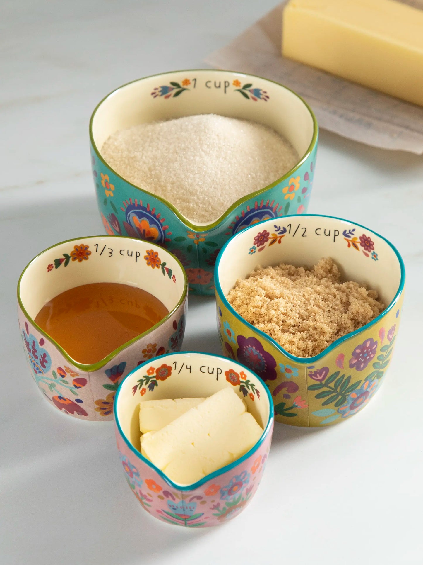 Ceramic Nesting Measuring Cups - Folk Flower