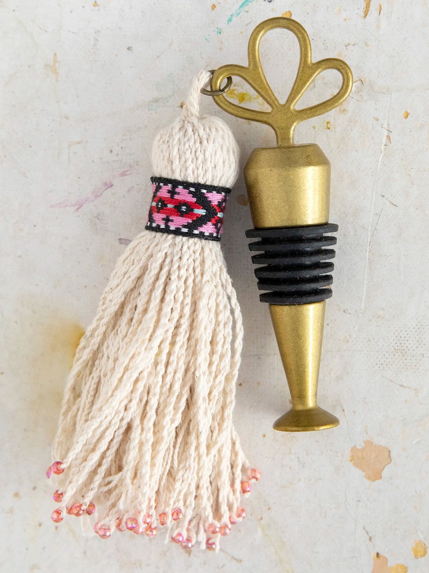 Tassel Bottle Stopper - Cream