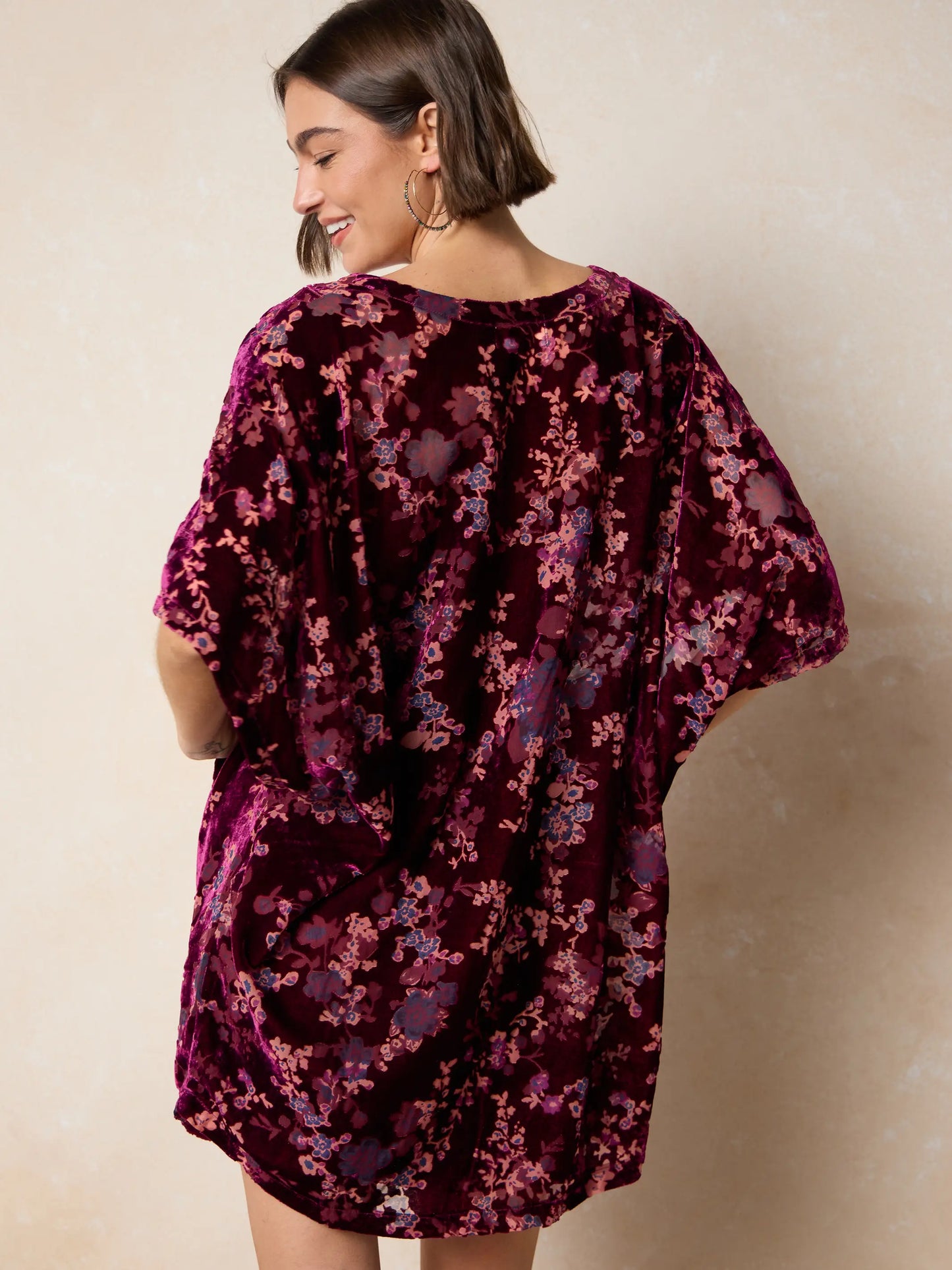 Happy Days Velvet Shift Dress - Cranberry Floral Branches
