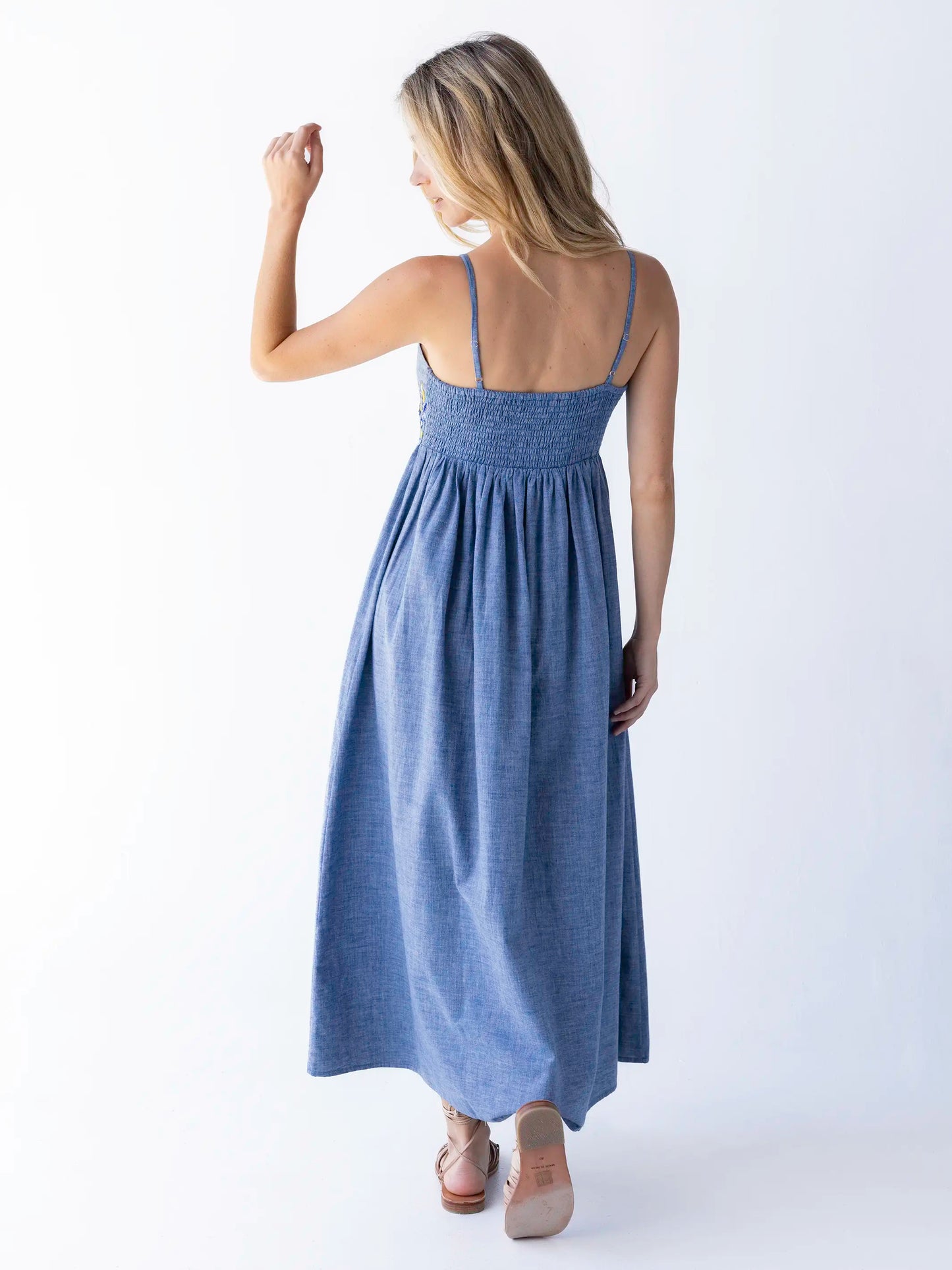 Bailey Embroidered Maxi Dress - Denim Floral